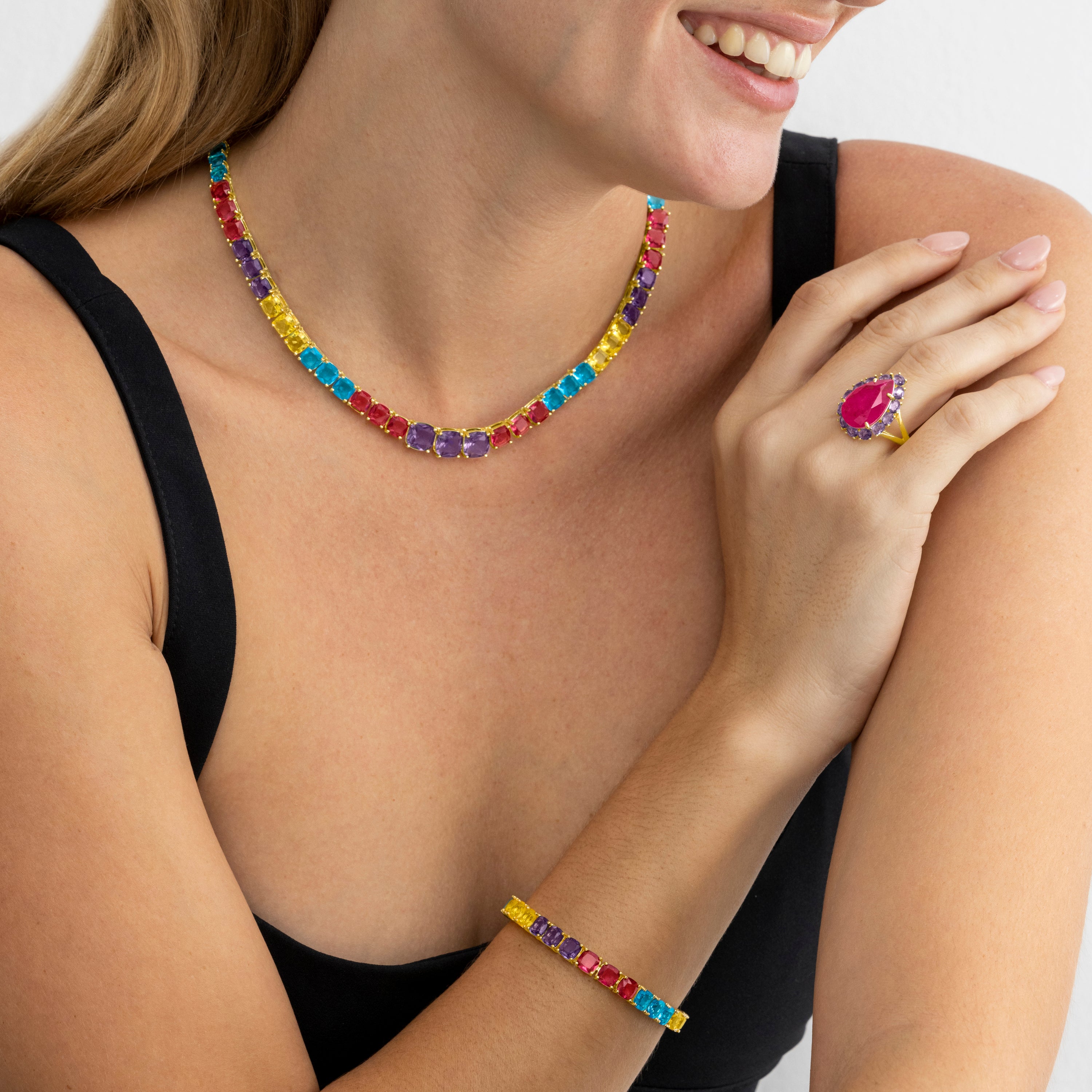 925er Sterlingsilberarmband mit multicolor Hydrothermalquarz, 18k Goldfinish - Thorka