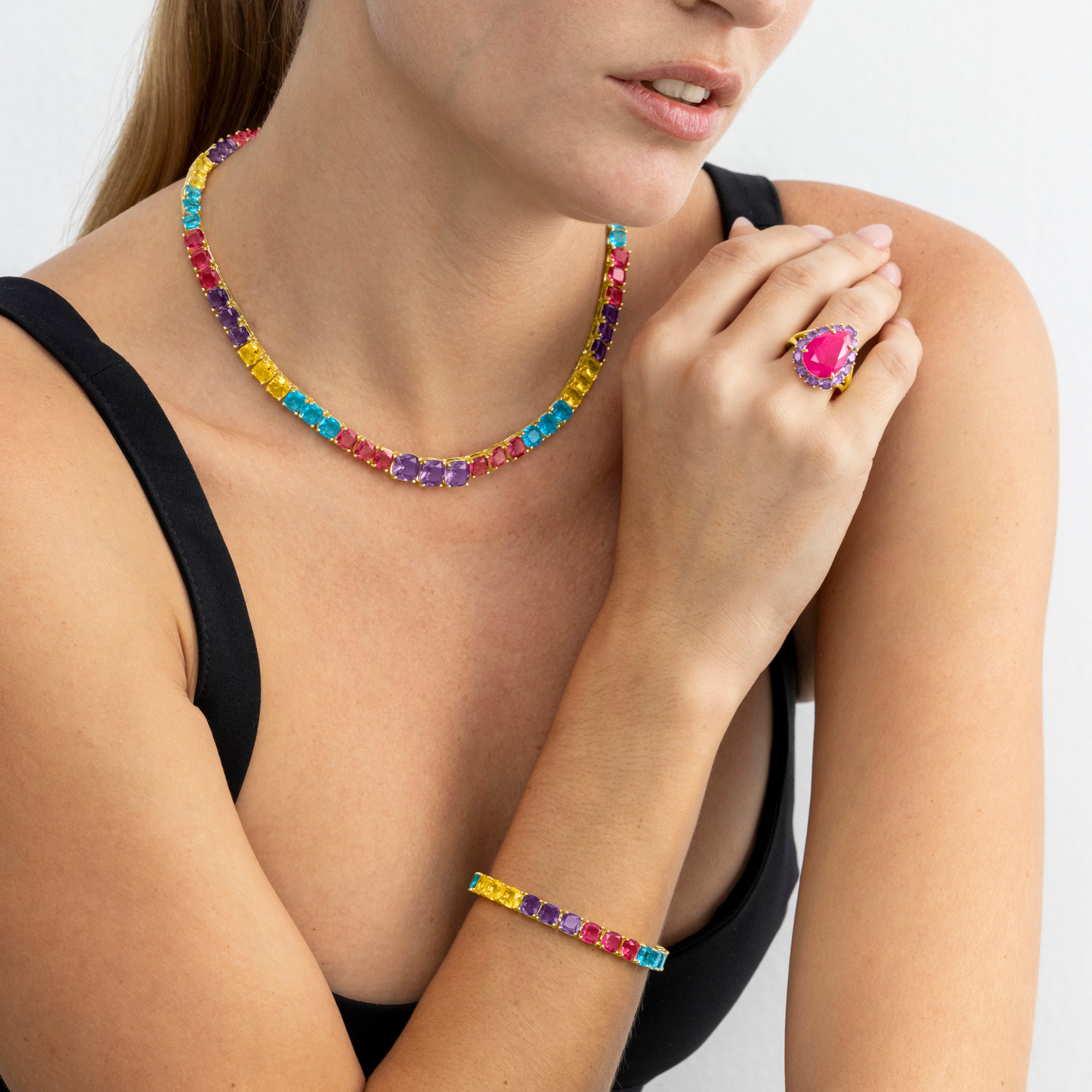 925er Sterlingsilberarmband mit multicolor Hydrothermalquarz, 18k Goldfinish - Thorka