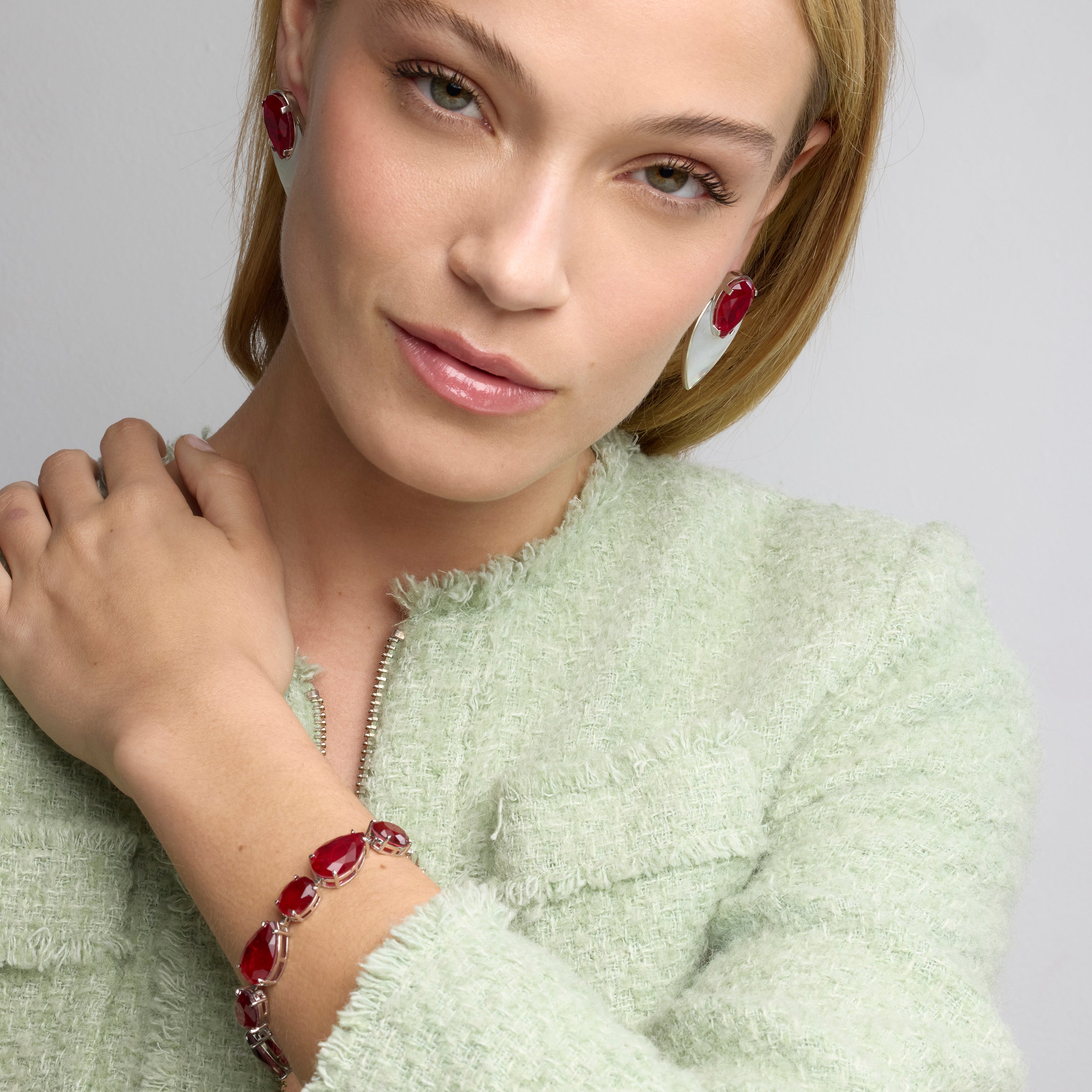 Pulsera de Plata de Ley 925 y Cuarzo Hidrotermal Cereza acabado rodio - Grywi