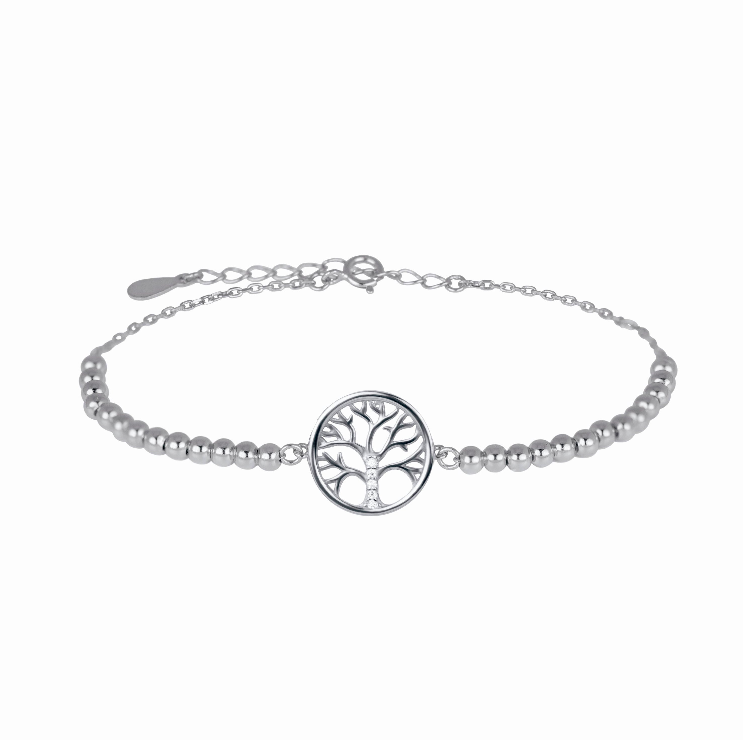 Bracelet en argent sterling 925 avec zircon brillant fini en rhodium - Arbre de Vie