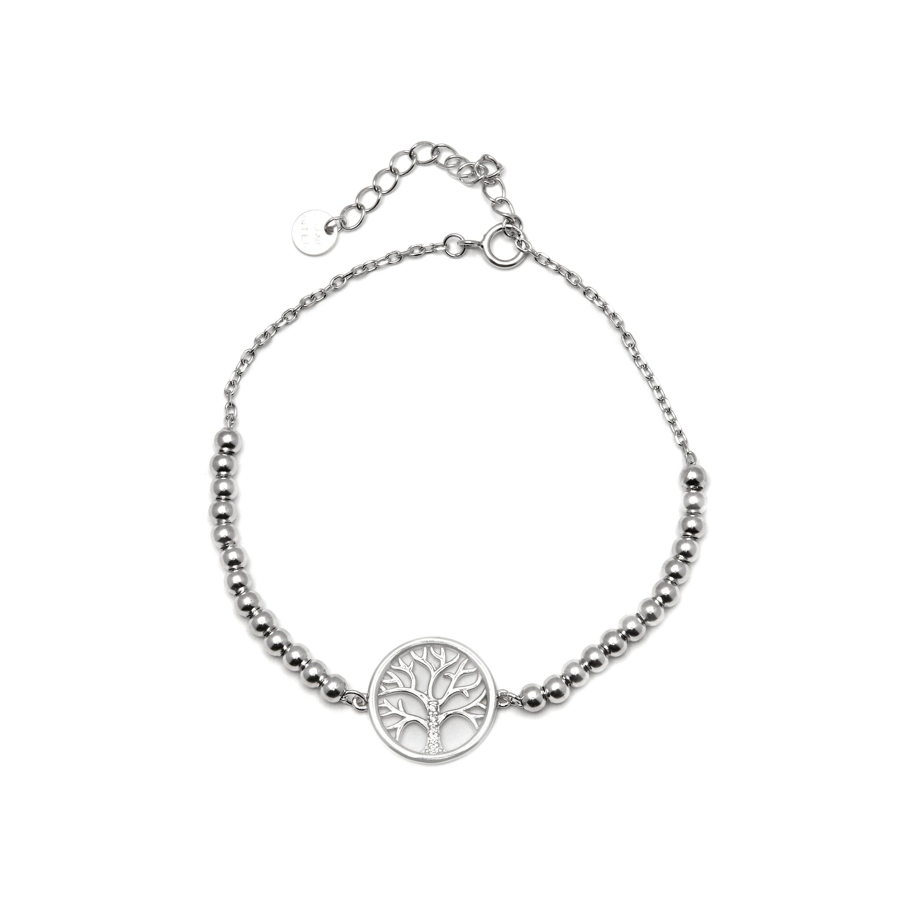 Bracciale in Argento Sterling 925 con Zirconia Brillante placcato in Rodio - Albero della Vita