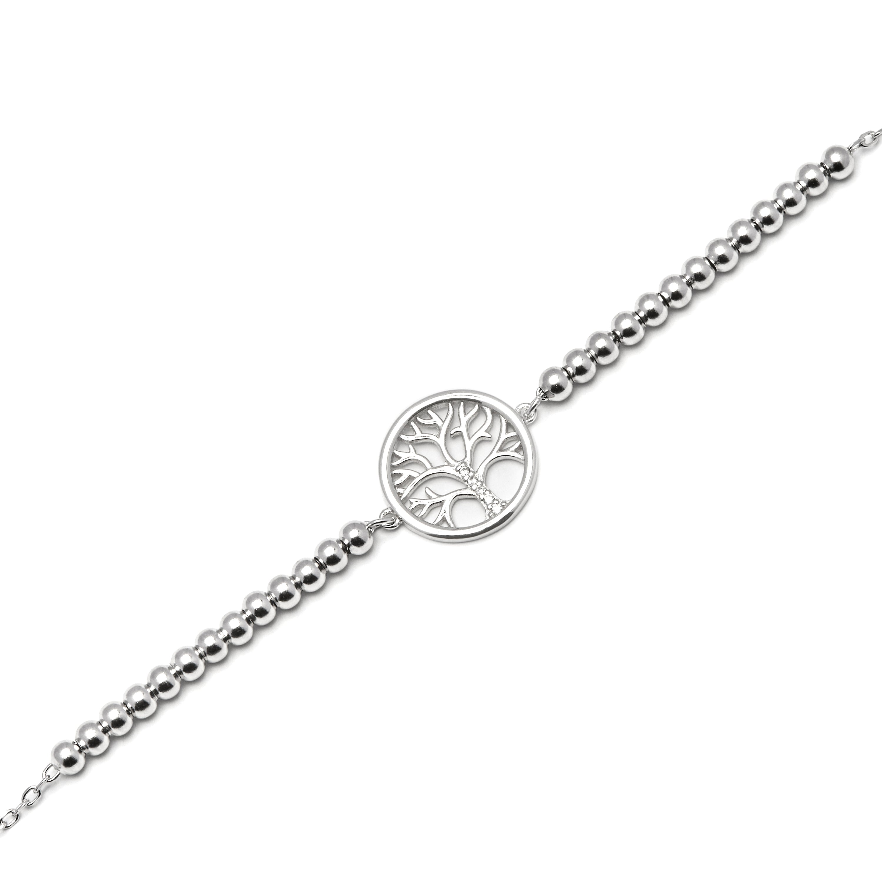 Bracciale in Argento Sterling 925 con Zirconia Brillante placcato in Rodio - Albero della Vita