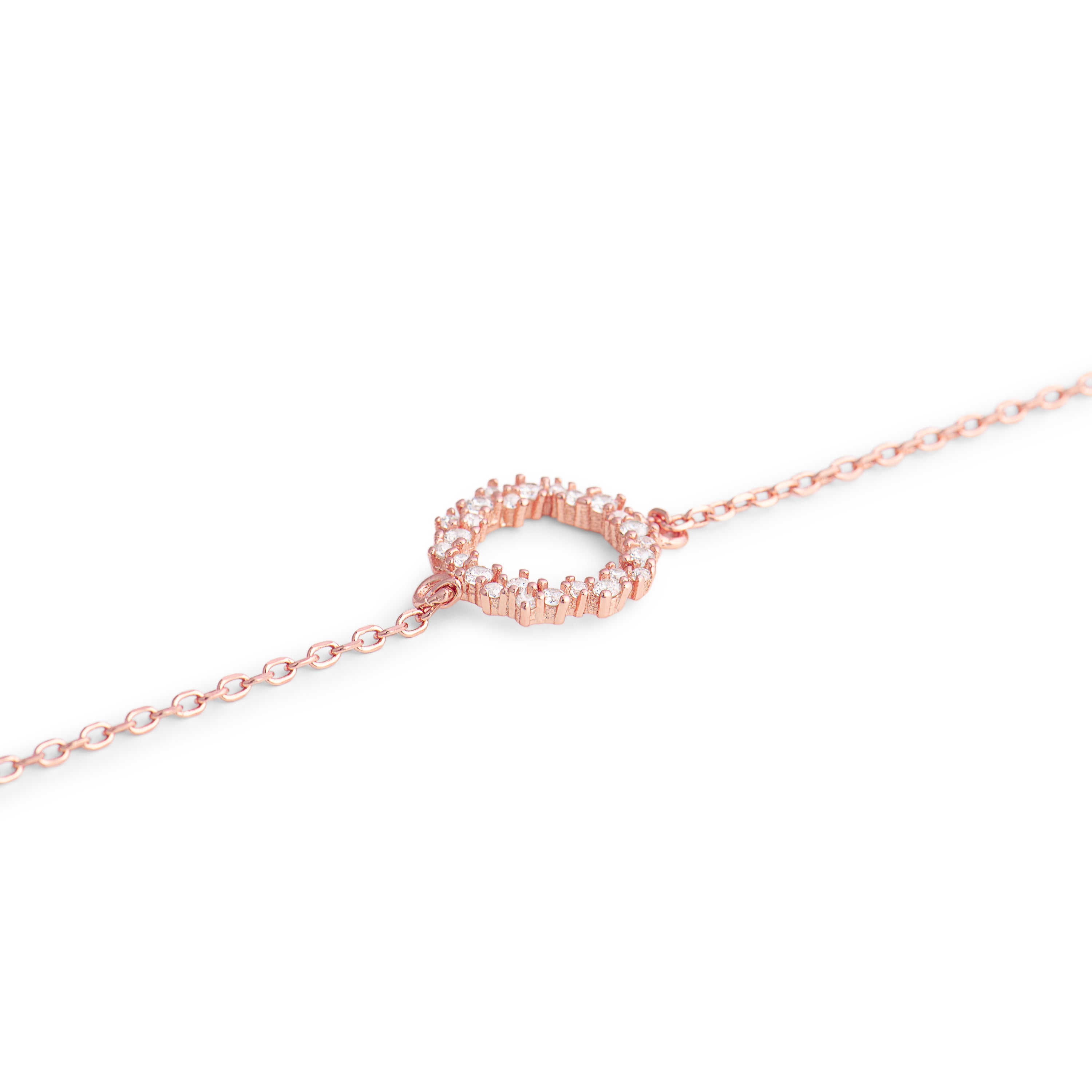 925er Sterling Silberarmband mit glänzendem Zirkonia, veredelt mit 18K Roségold - Thilak