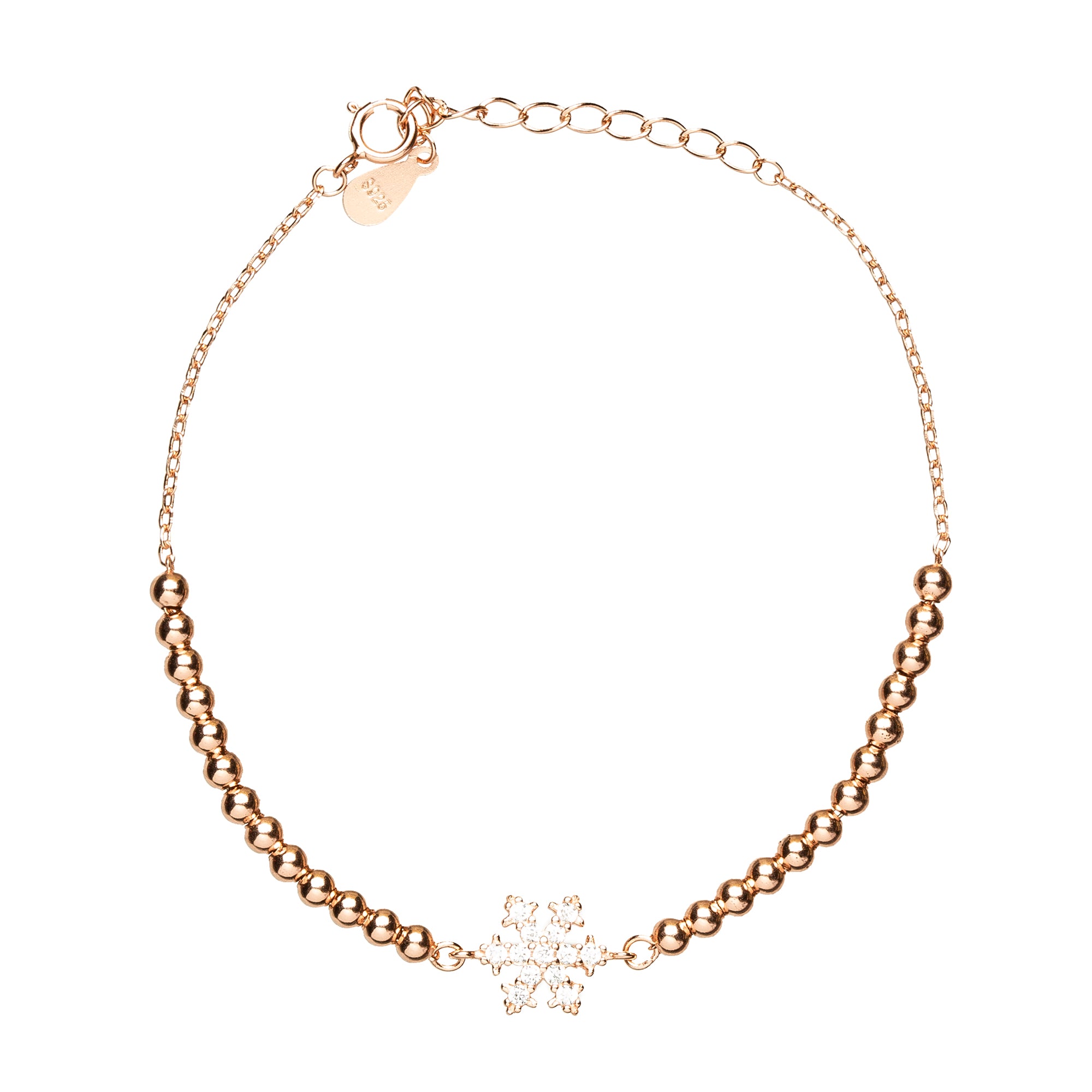 925er Sterling Silberarmband mit funkelndem Zirkonia, veredelt mit 18K Roségold - Schneeflocke
