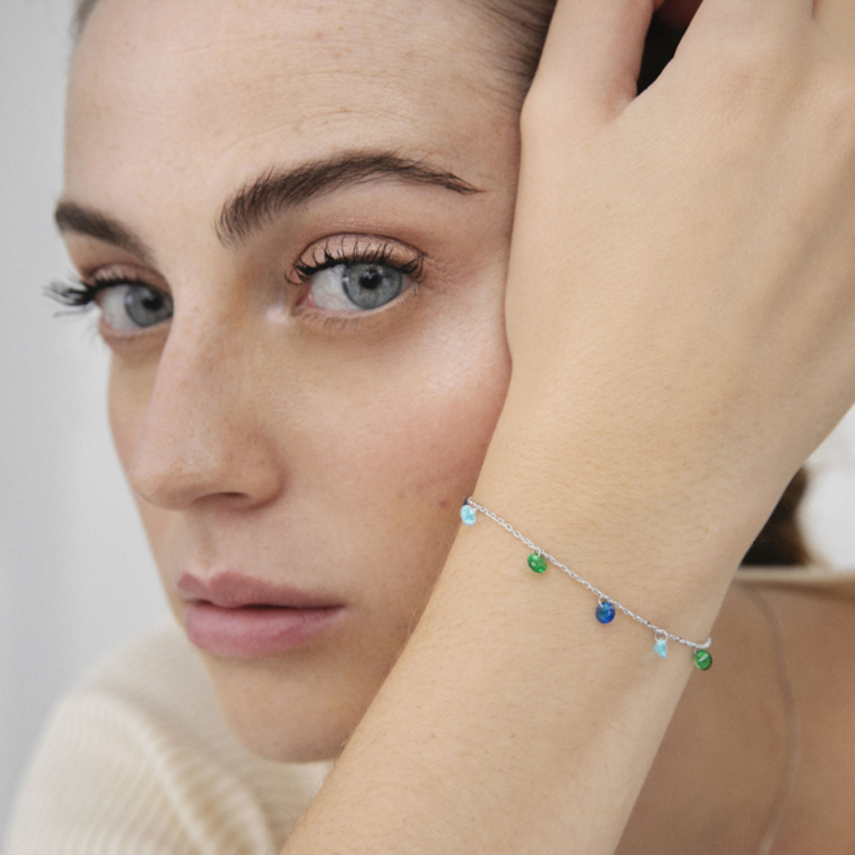 925 Sterling Silver Bracelet with Multicolor Zirconia finished in Rhodium - Rolcon