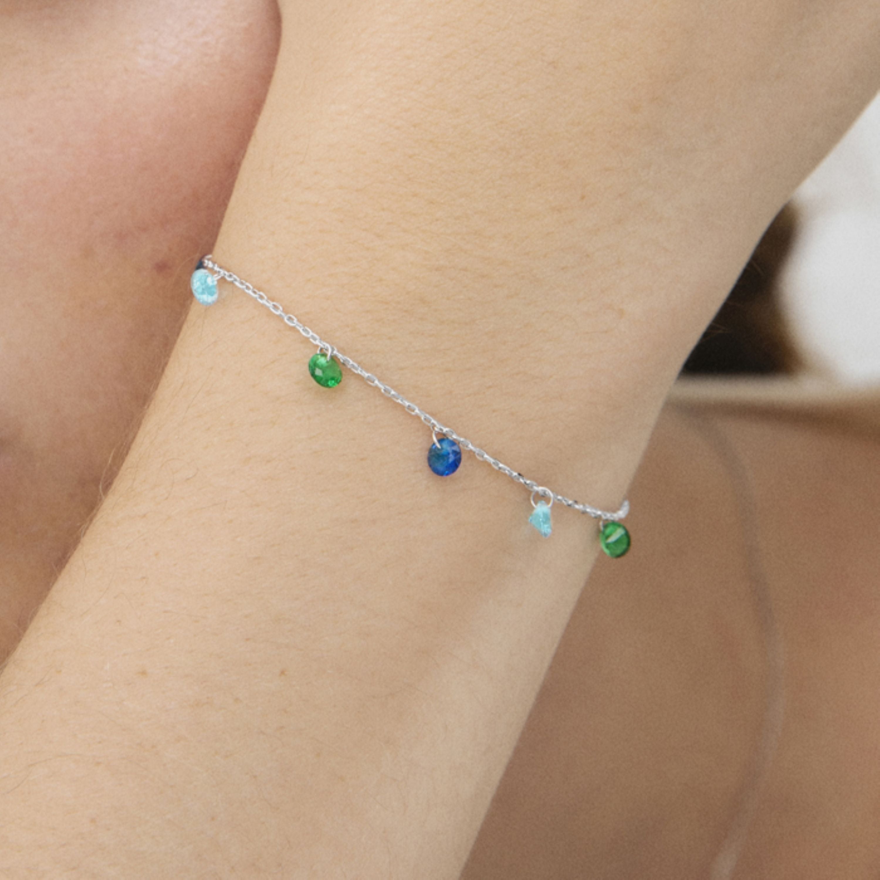 925 Sterling Silver Bracelet with Multicolor Zirconia finished in Rhodium - Rolcon