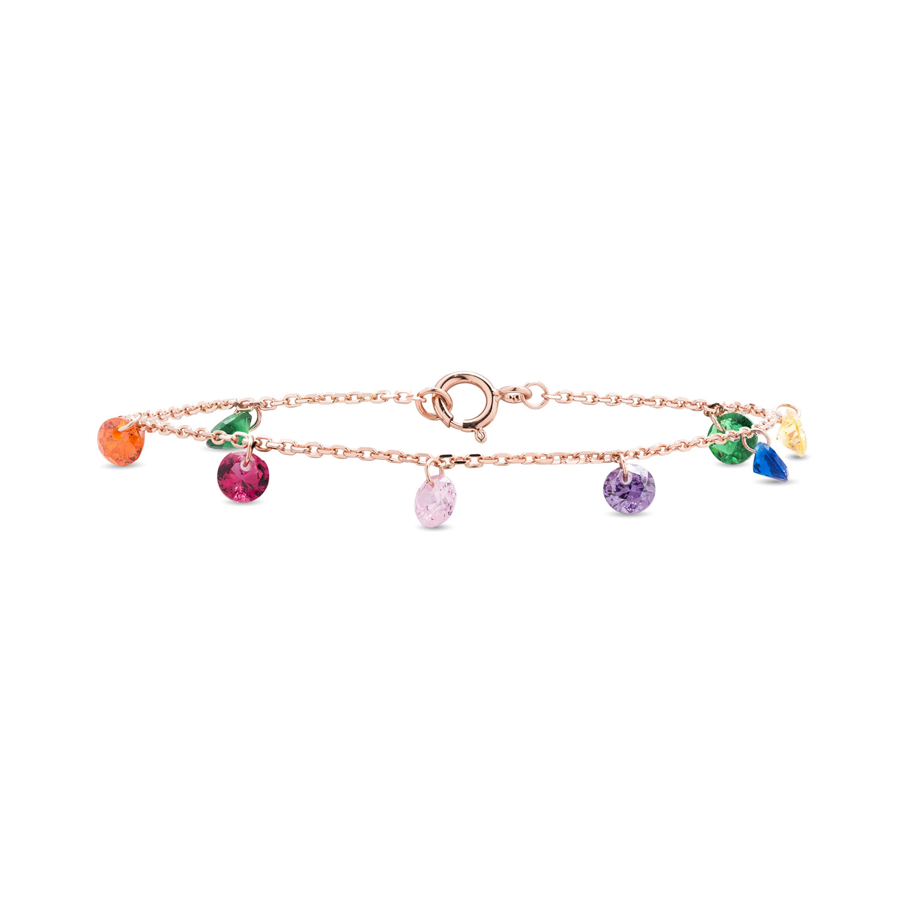 925 Sterling Silver Bracelet with Multicolor Zirconia finished in 18K Rose Gold - Rolcon