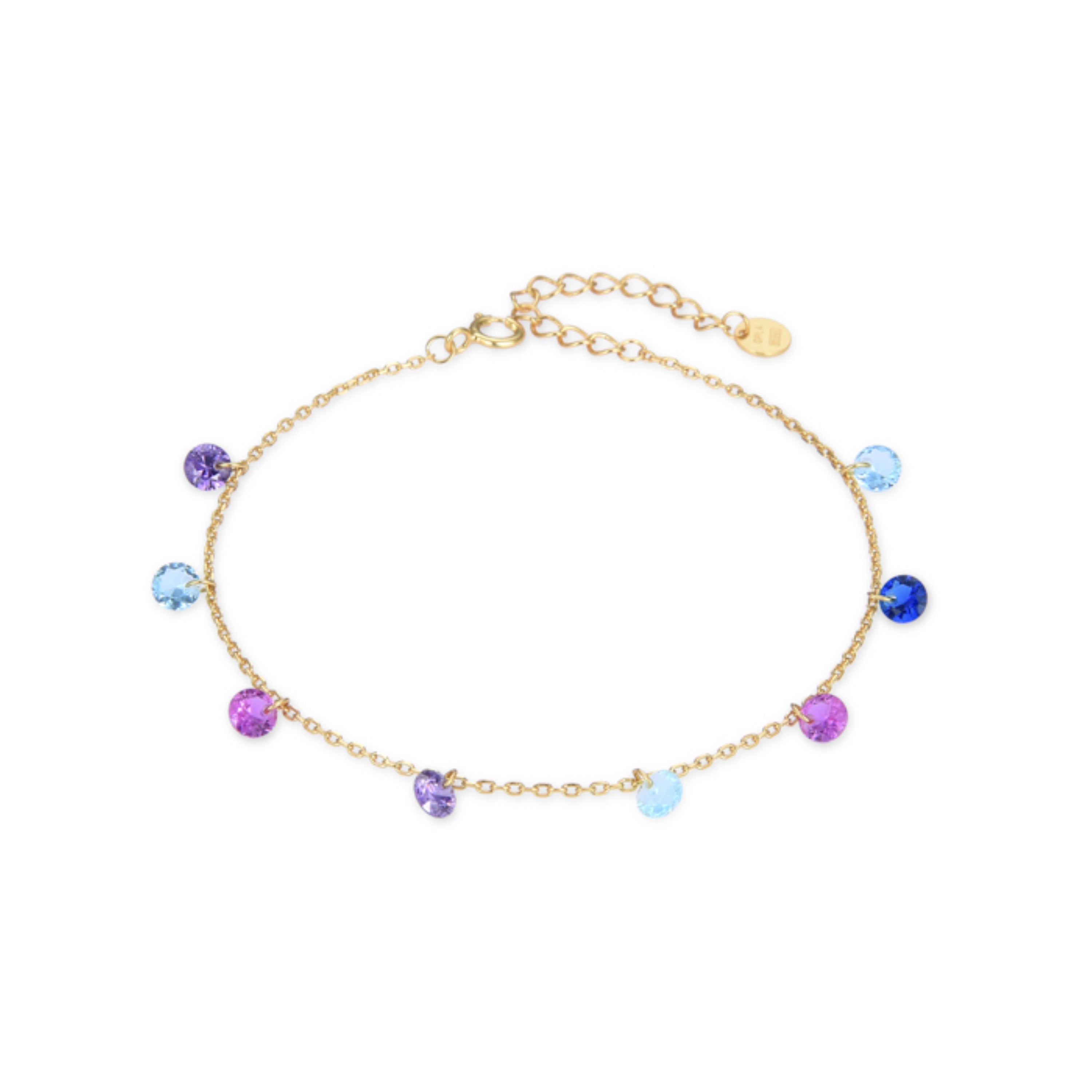 925er Silberarmband mit mehrfarbigen Zirkonia, vergoldet mit 18K Gelbgold - Rolcon