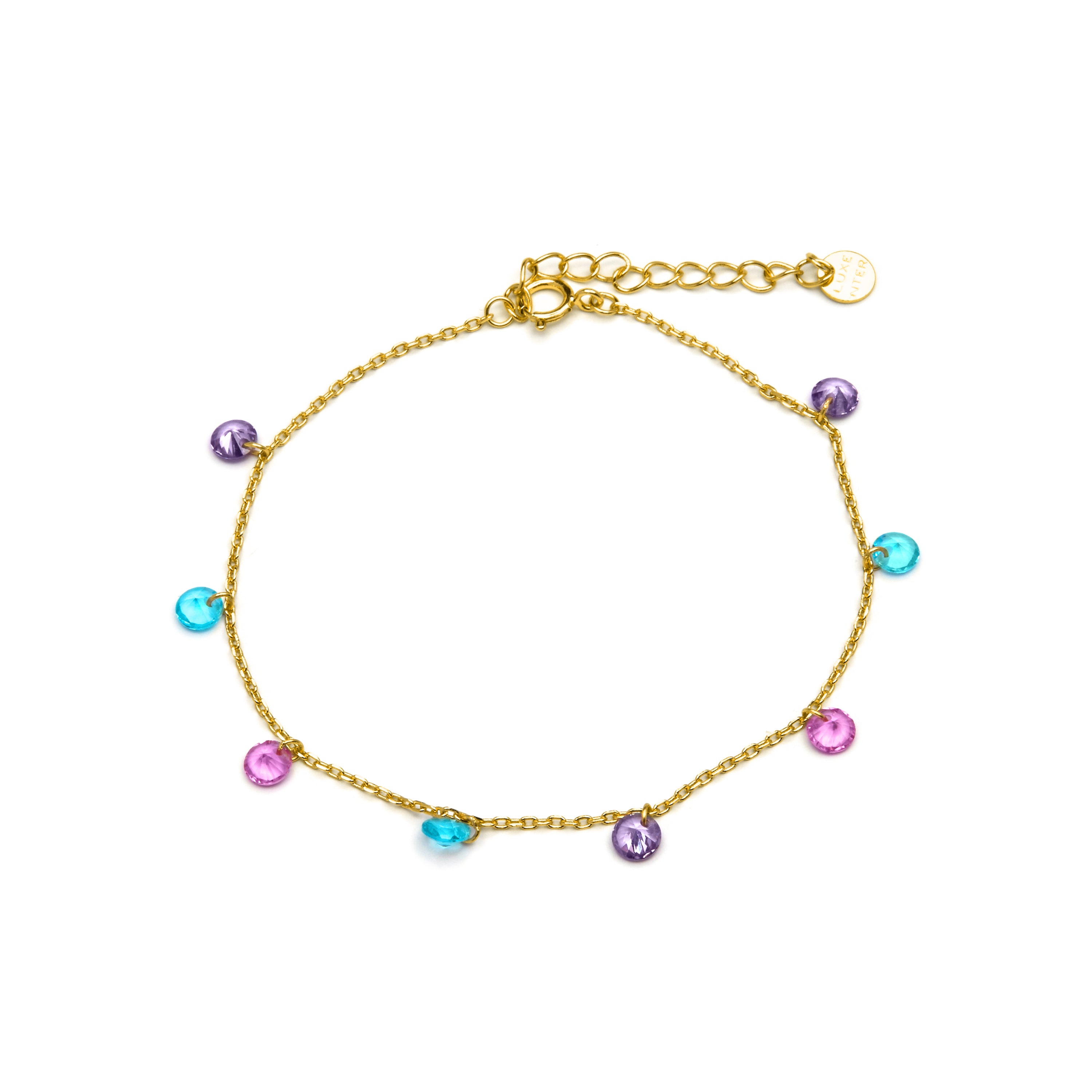 925er Silberarmband mit mehrfarbigen Zirkonia, vergoldet mit 18K Gelbgold - Rolcon