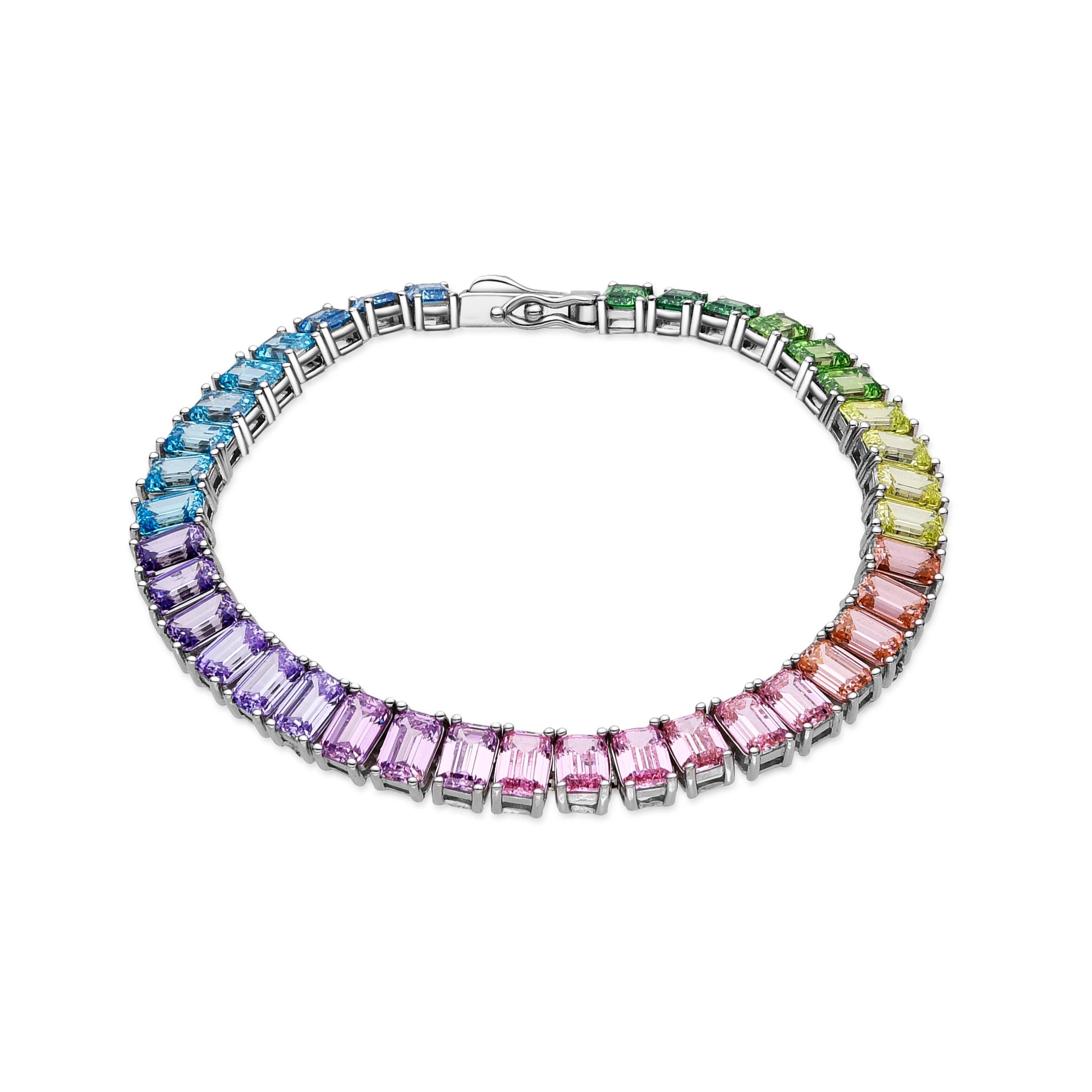 925 Sterling Silver Bracelet with Multicolor Cubic Zirconia finished in Rhodium - Syruo