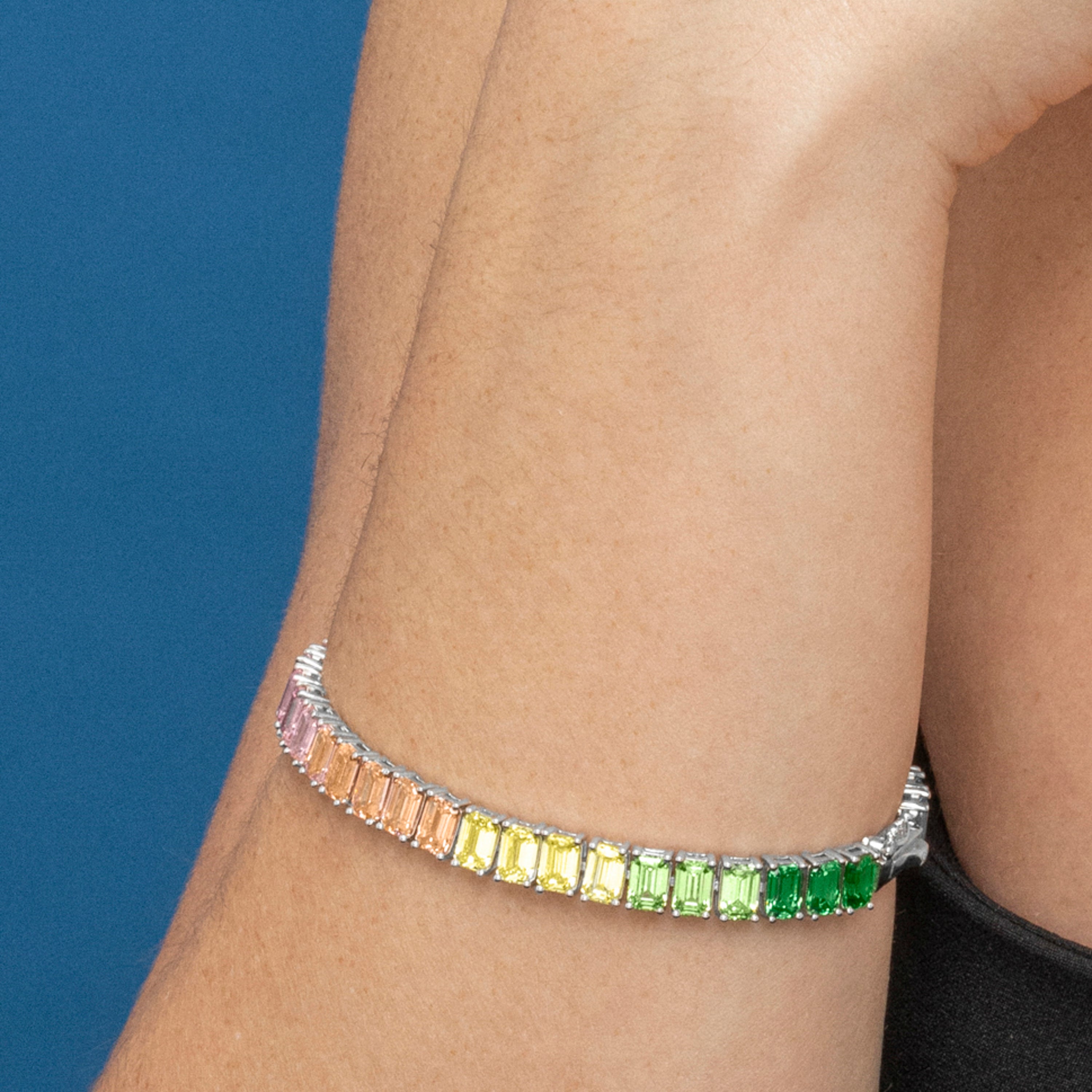 925 Sterling Silver Bracelet with Multicolor Cubic Zirconia finished in Rhodium - Syruo