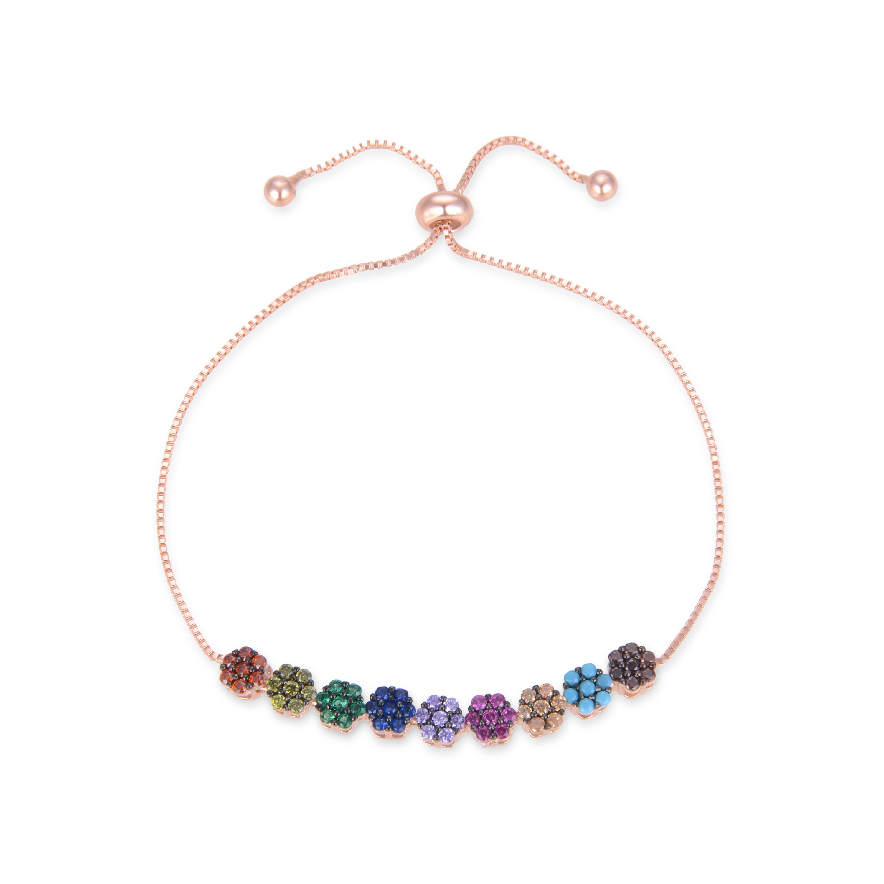 925 Sterling Silver Bracelet with Multicolor Zirconia finished in 18K Rose Gold - Jusit