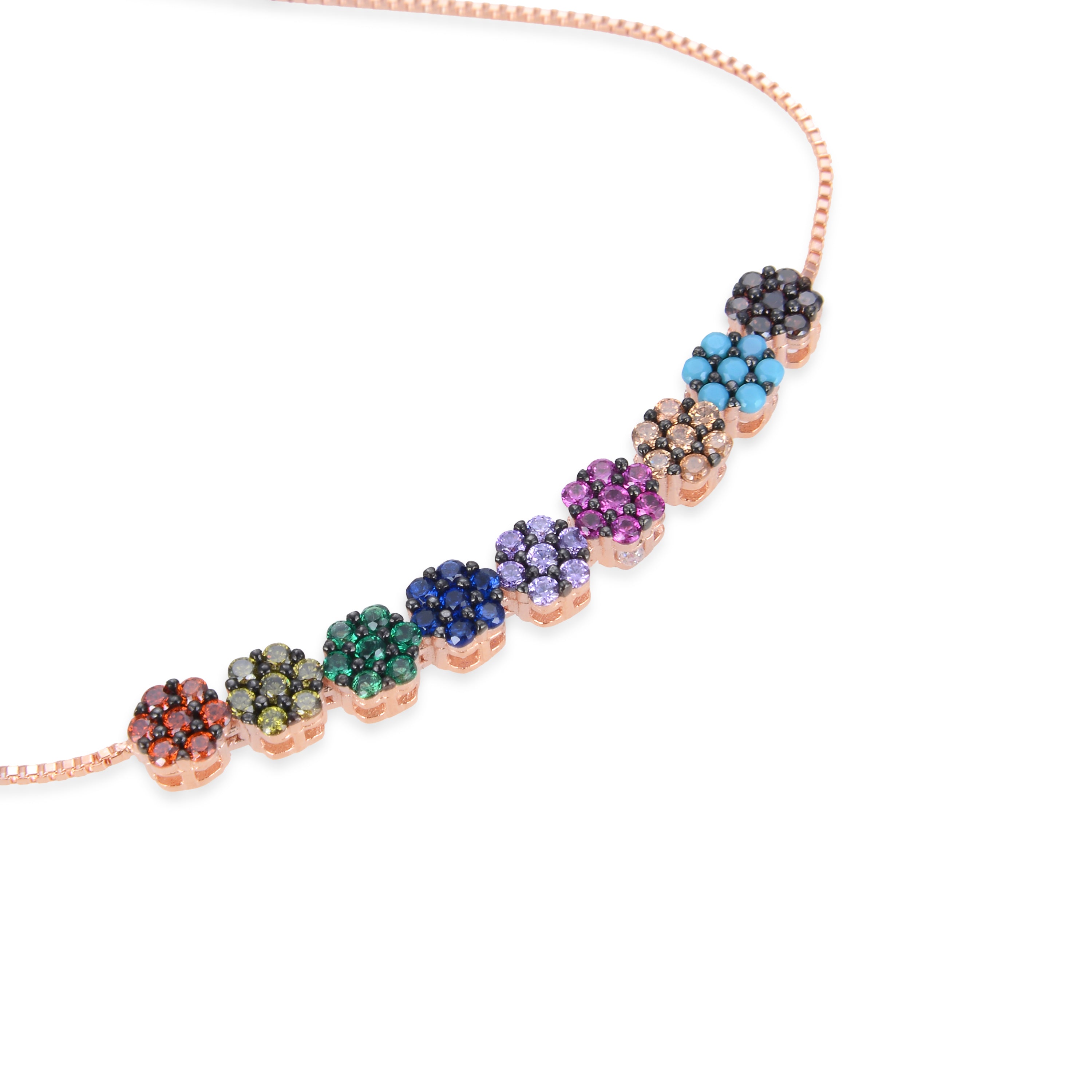 925 Sterling Silver Bracelet with Multicolor Zirconia finished in 18K Rose Gold - Jusit