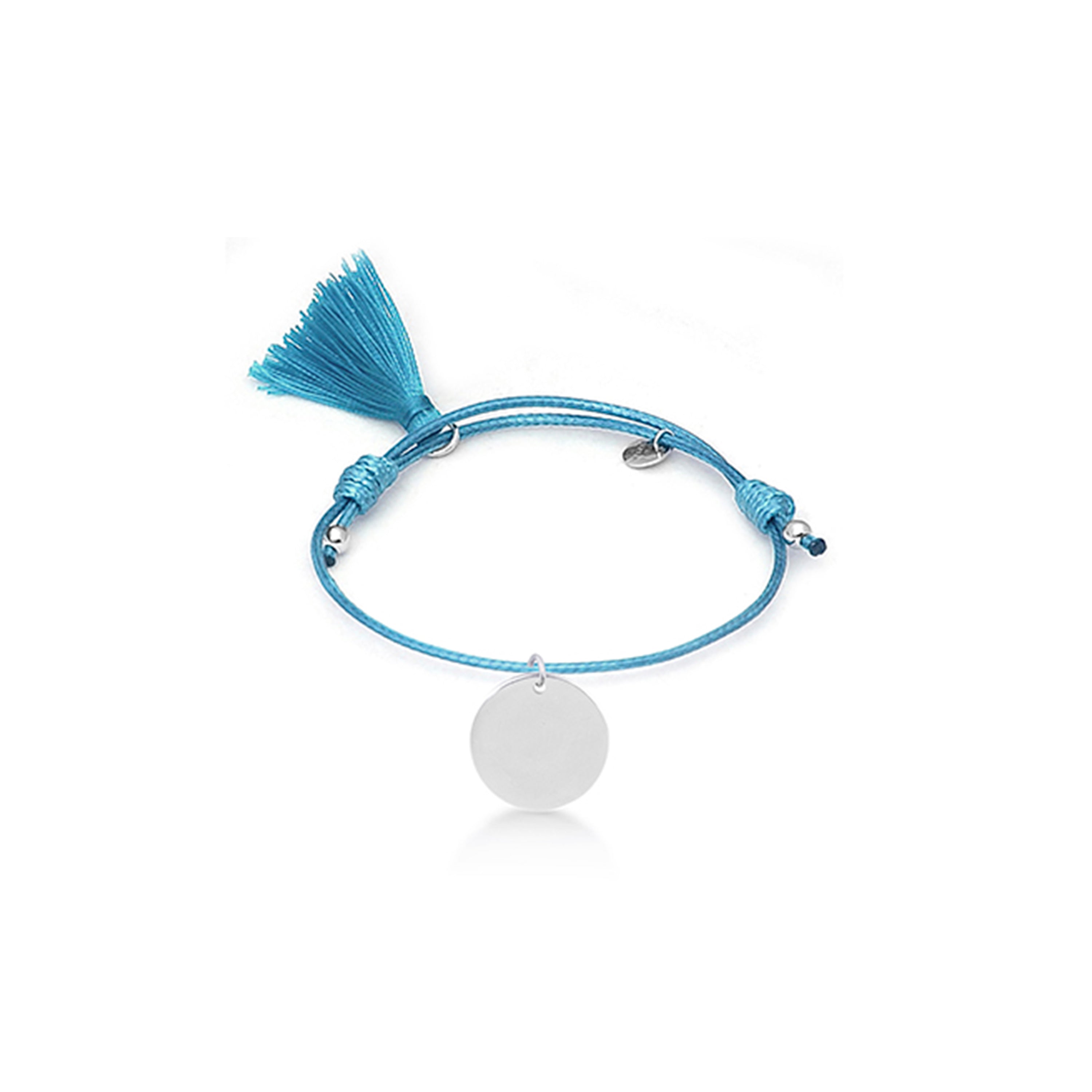 Bracelet en argent sterling 925 avec coton bleu fini en rhodium - Mi Sol