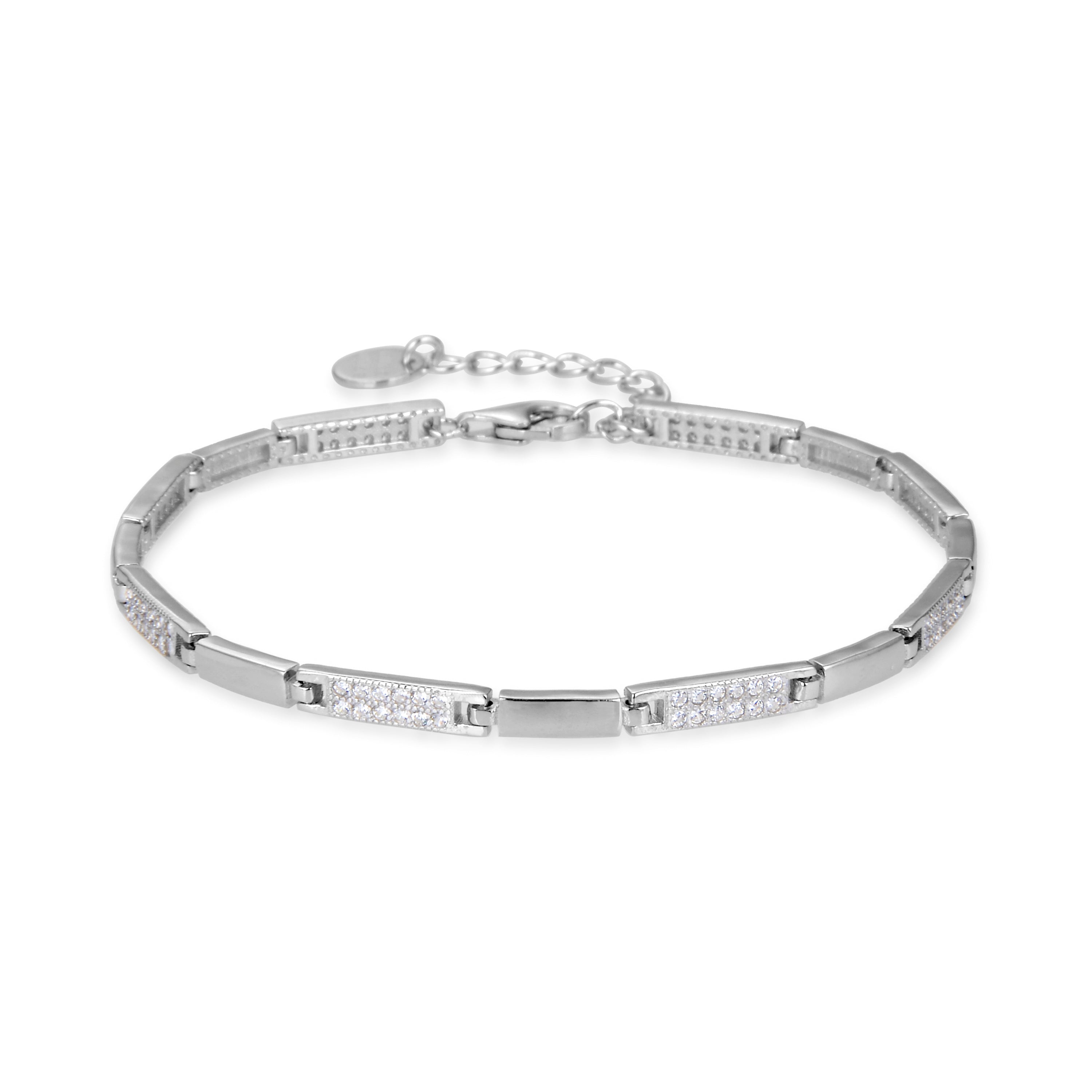 Bracelet en argent sterling 925 avec zircon brillant fini en rhodium - Kinusi