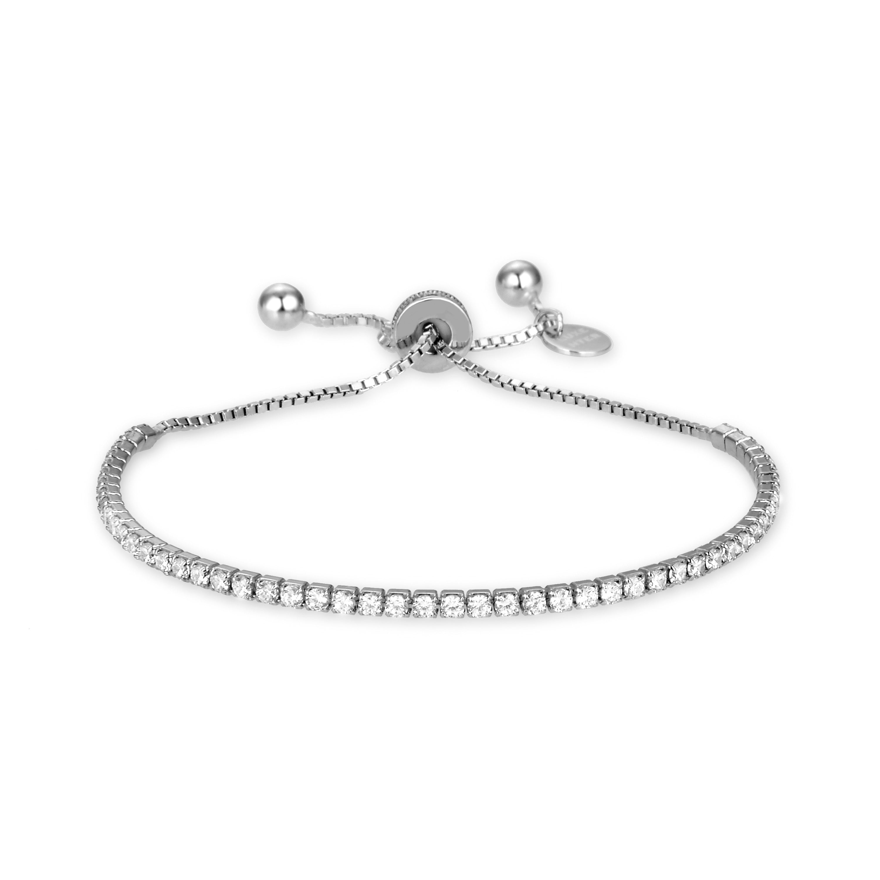 925er Sterlingsilberarmband mit glänzendem Zirkonia, rhodiniert - Kileh