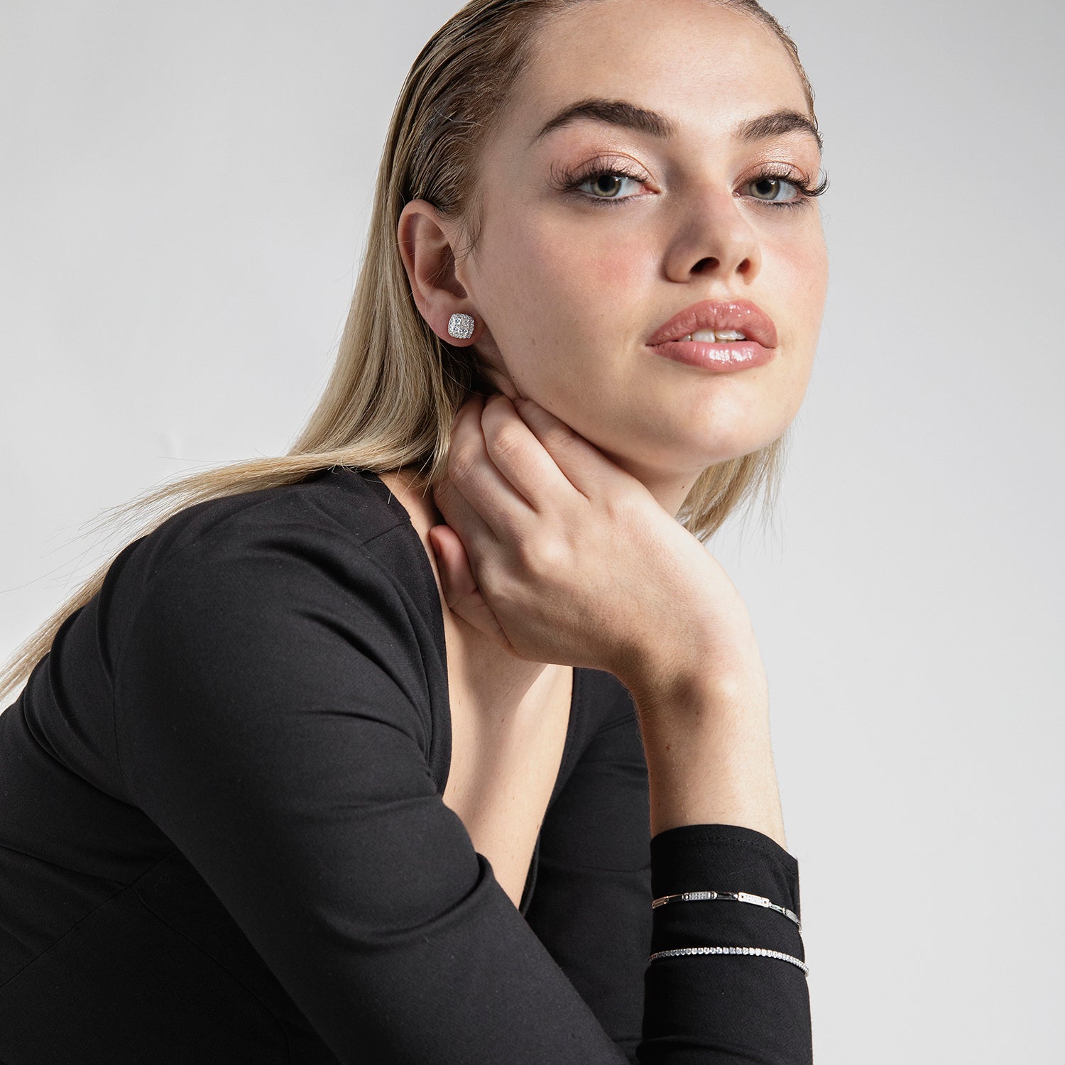925er Sterlingsilberarmband mit glänzendem Zirkonia, rhodiniert - Kileh