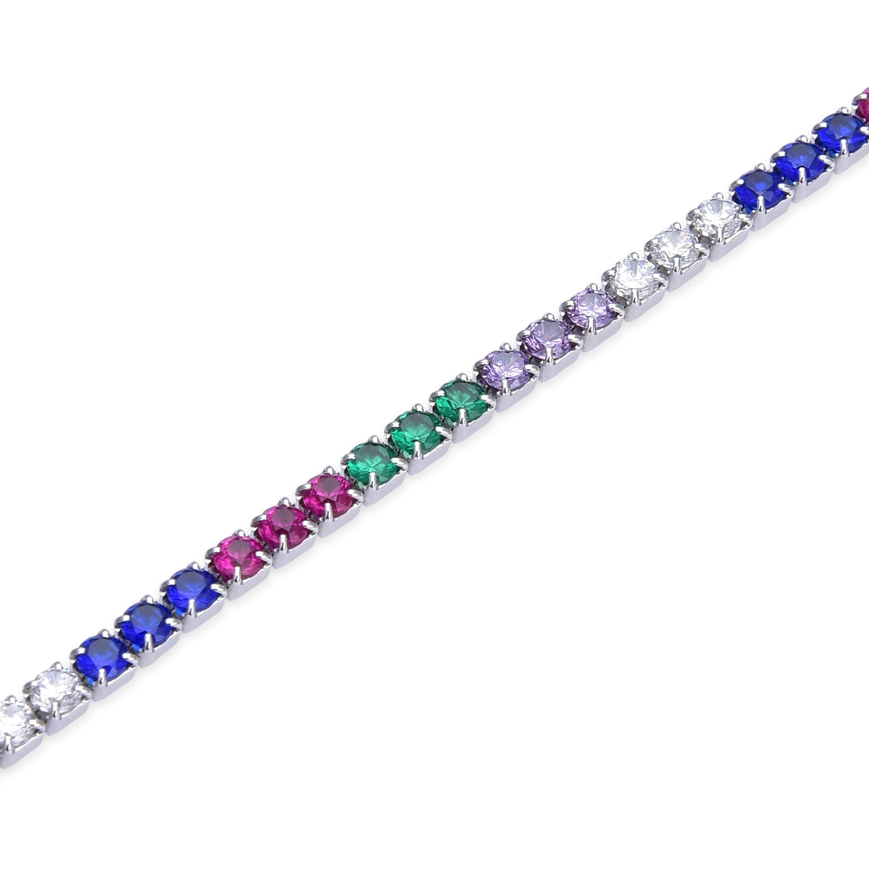 Pulsera de Plata de Ley 925 con Circonita Multicolor acabada en rodio - Tahu