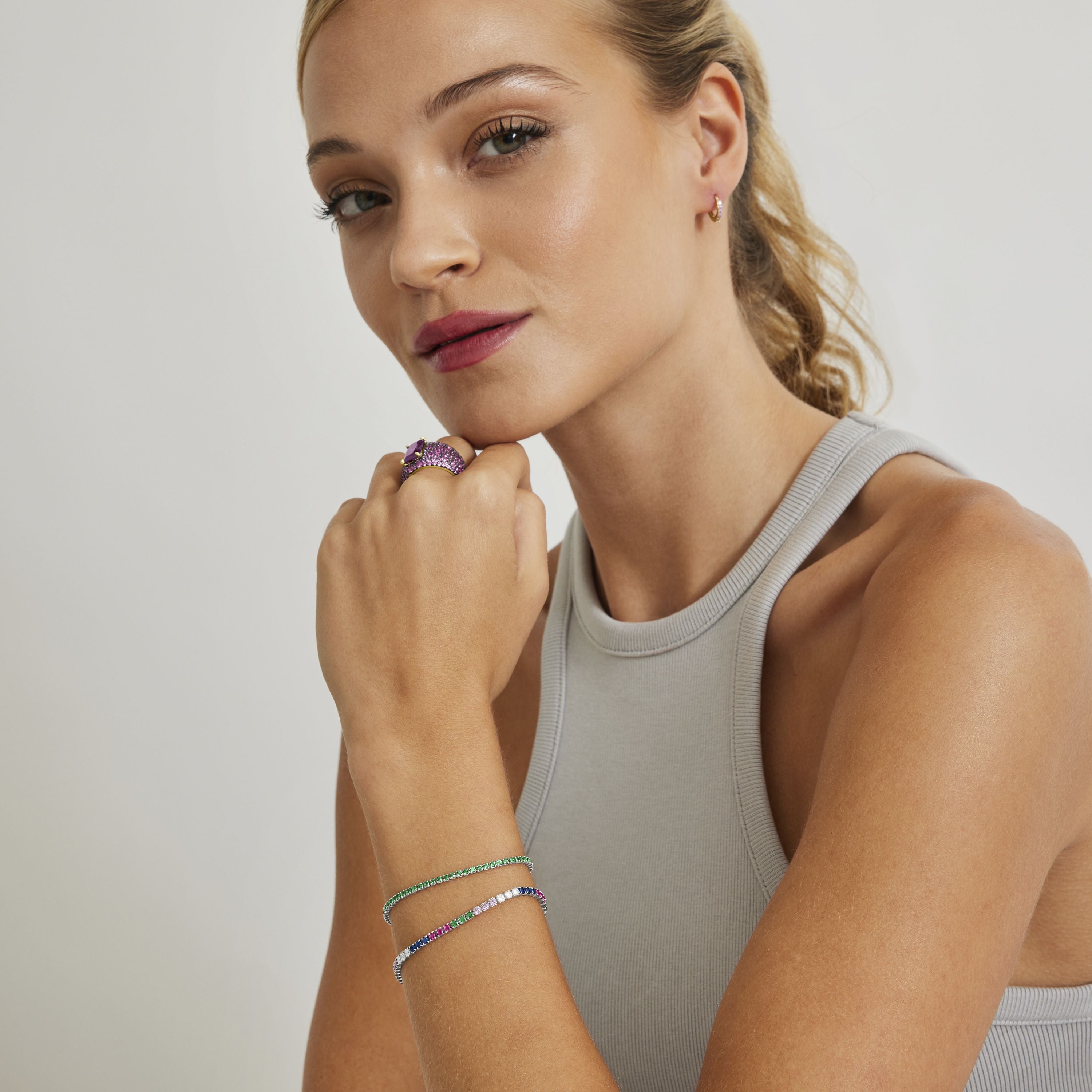 Pulsera de Plata de Ley 925 con Circonita Multicolor acabada en rodio - Tahu