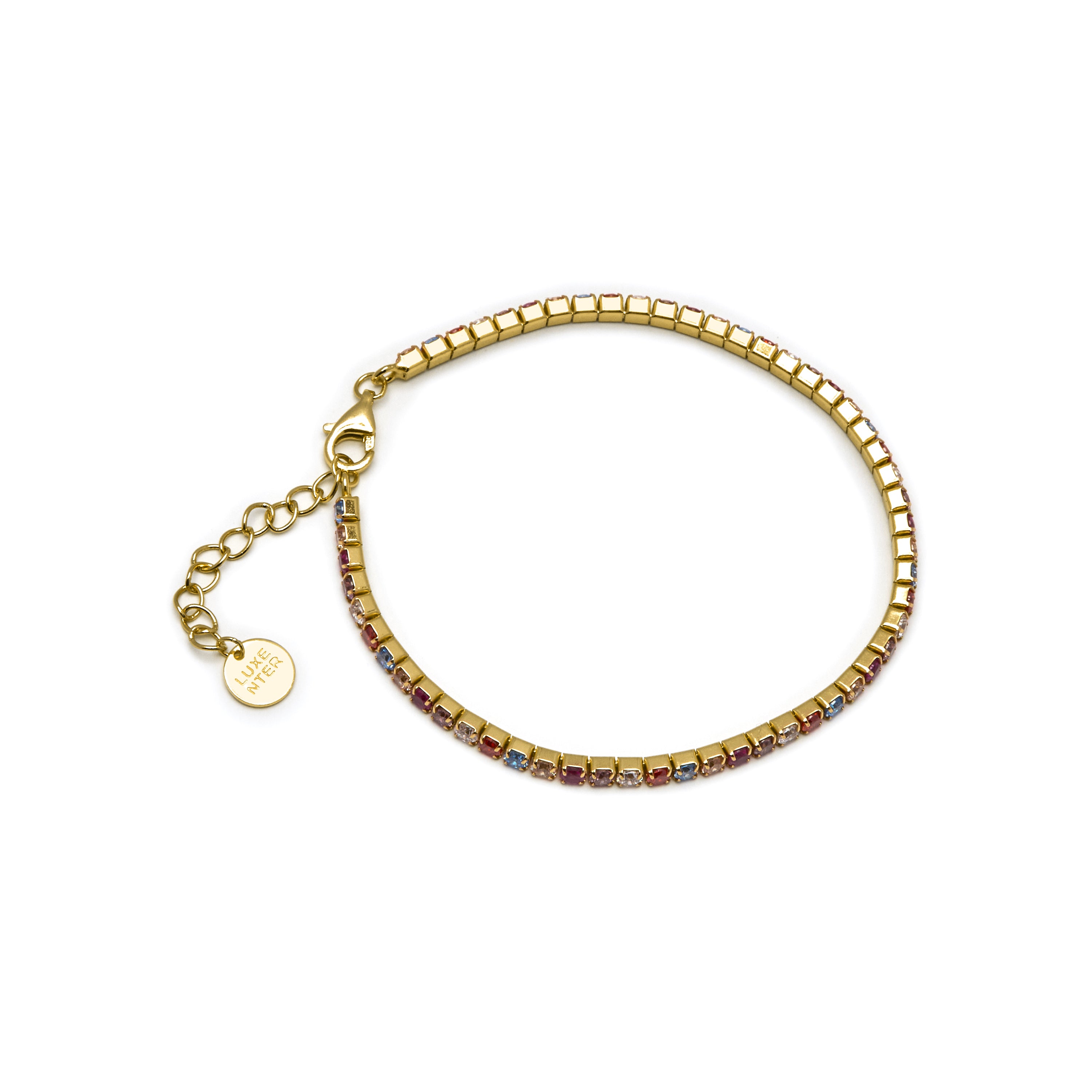 925 Sterling Silver Bracelet with Multicolor Zirconia finished in 18K Yellow Gold - Tahu