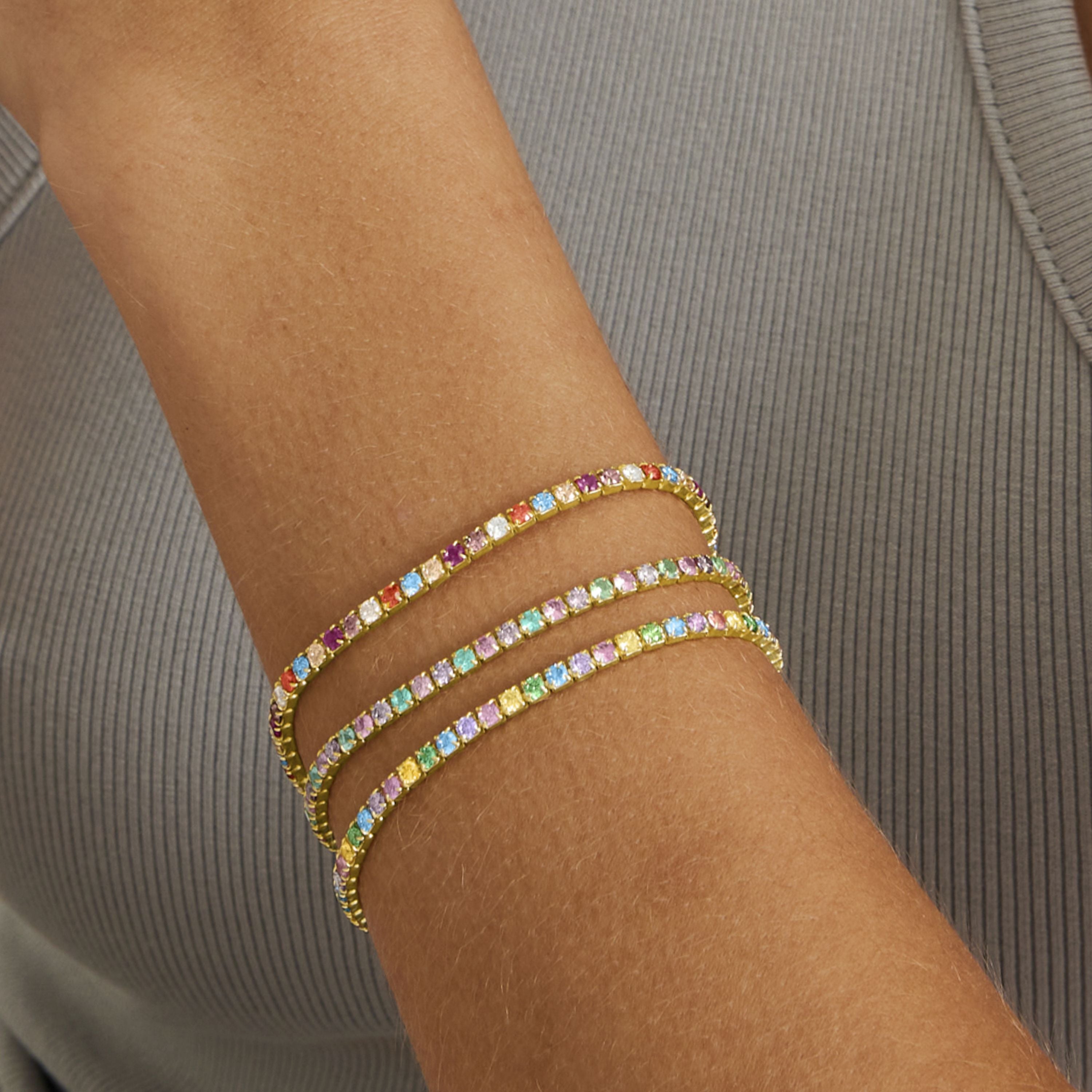 925 Sterling Silver Bracelet with Multicolor Zirconia finished in 18K Yellow Gold - Tahu