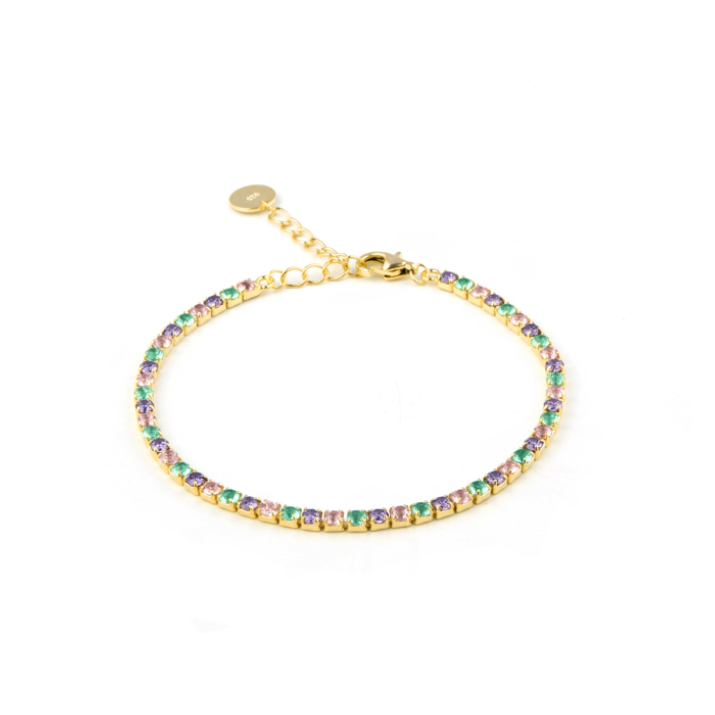 925 Sterling Silver Bracelet with Multicolor Zirconia finished in 18K Yellow Gold - Tahu