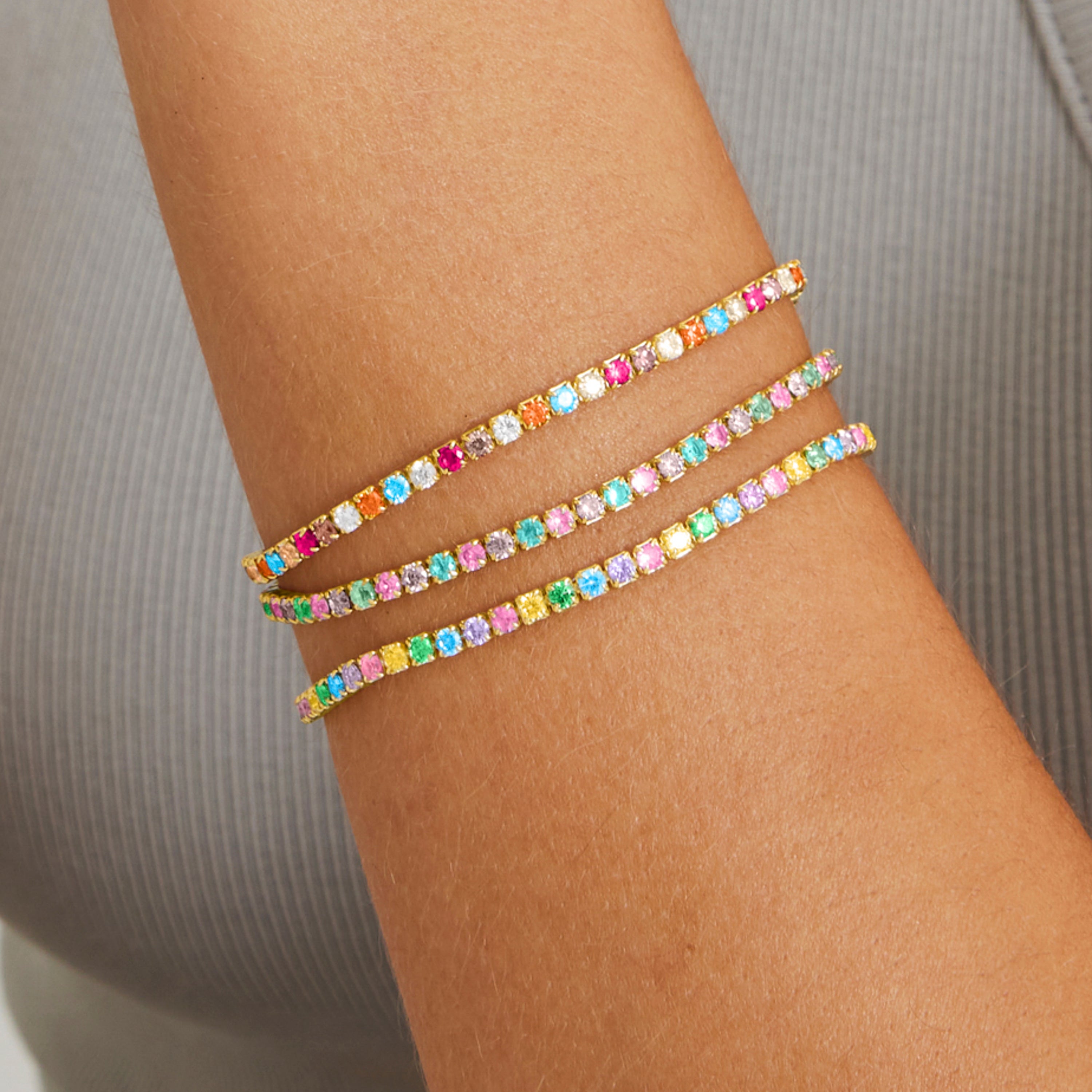 925 Sterling Silver Bracelet with Multicolor Zirconia finished in 18K Yellow Gold - Tahu