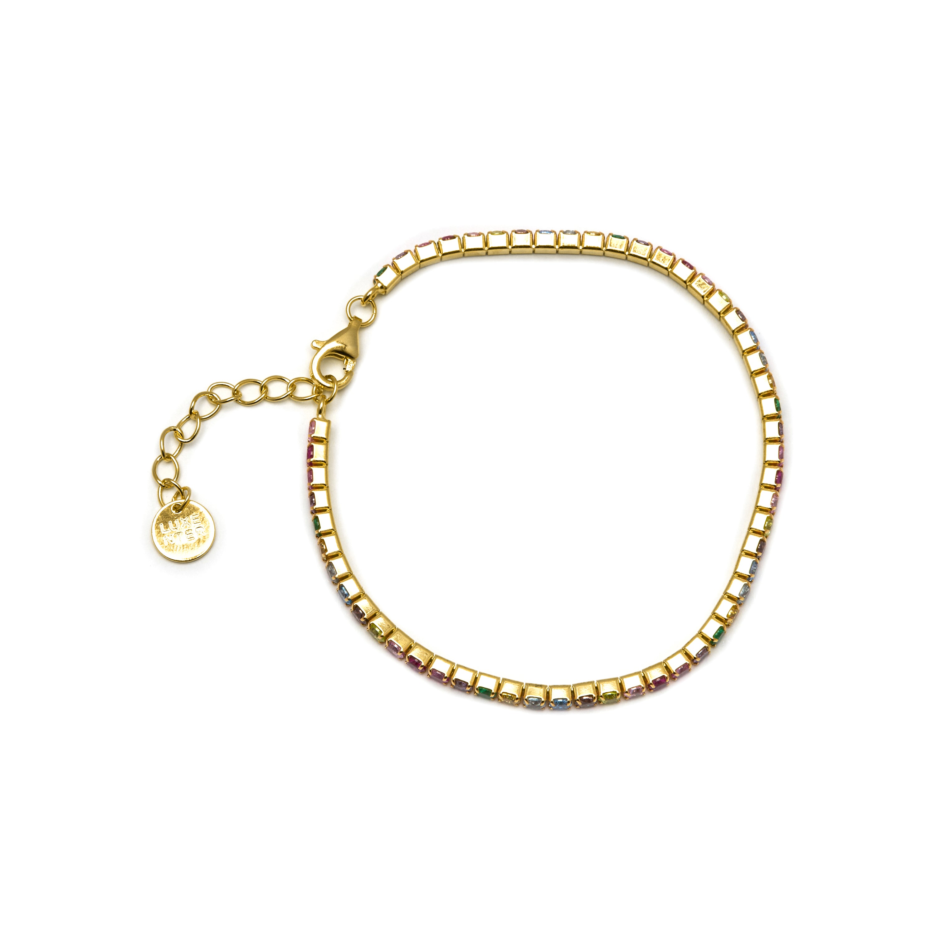 Bracciale in Argento Sterling 925 con Zirconia Multicolore finito in oro giallo 18K - Tahu