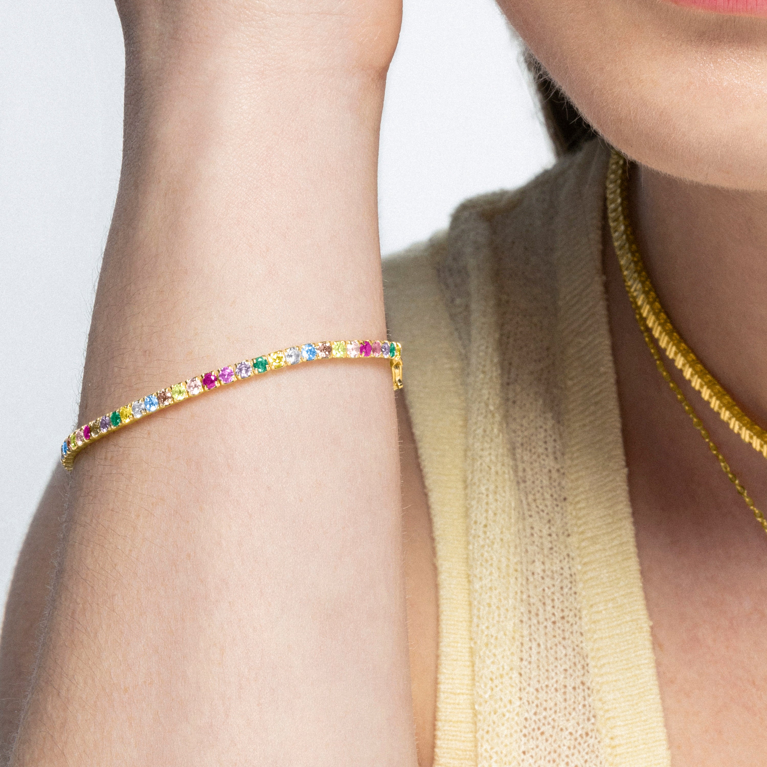 Bracciale in Argento Sterling 925 con Zirconia Multicolore finito in oro giallo 18K - Tahu