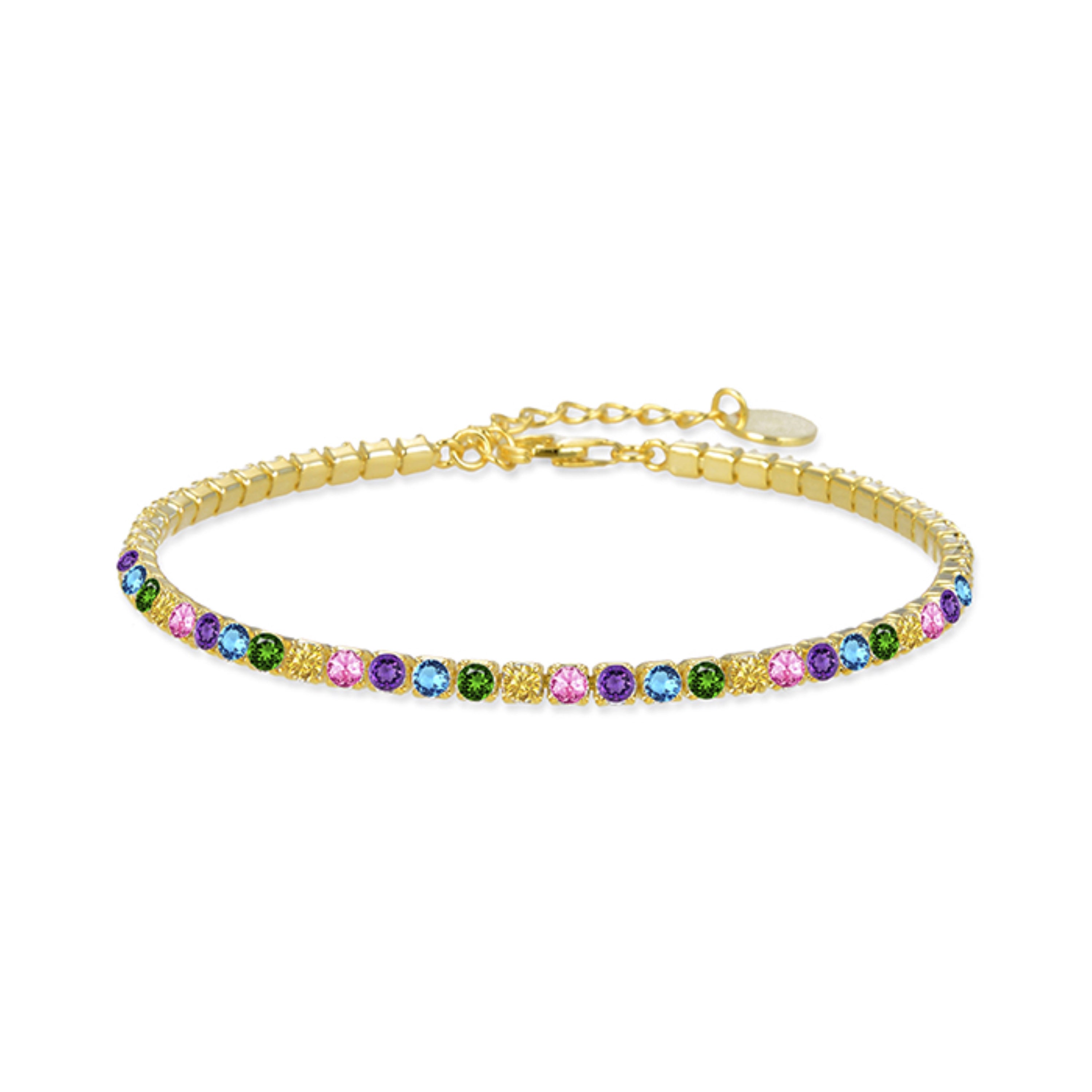 Pulsera de Plata de Ley 925 con Circonita Multicolor acabada en oro amarillo 18K - Tahu
