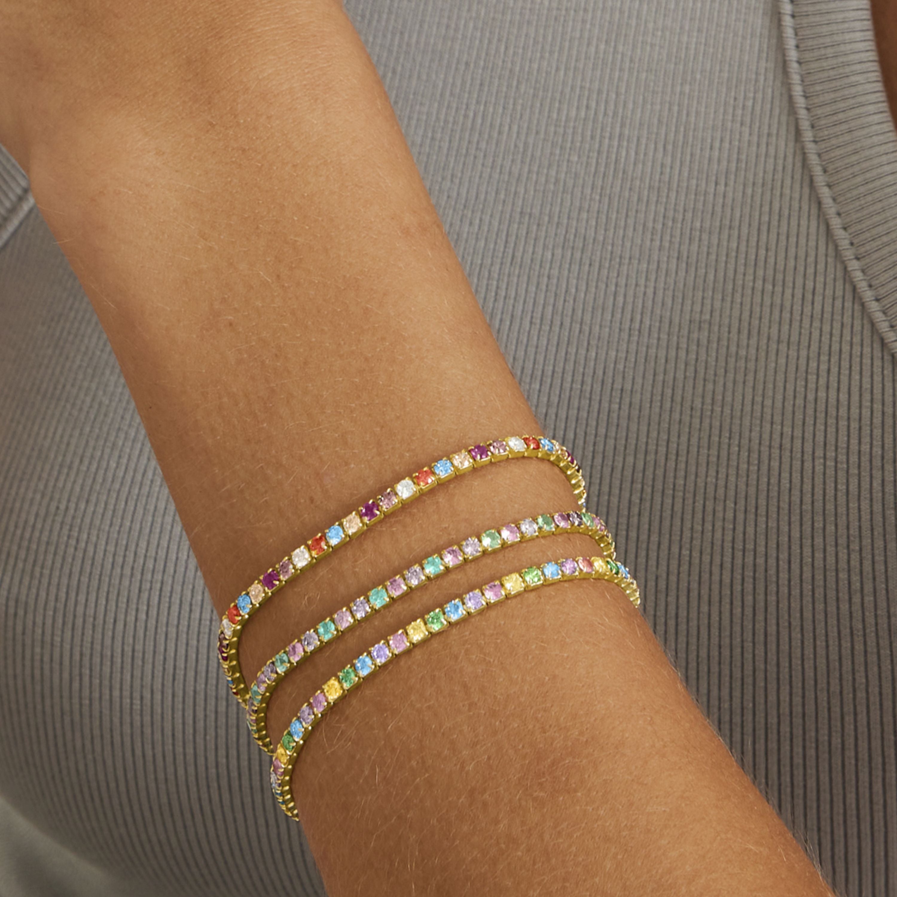925 Sterling Silver Bracelet with Multicolor Zirconia finished in 18K Yellow Gold - Tahu