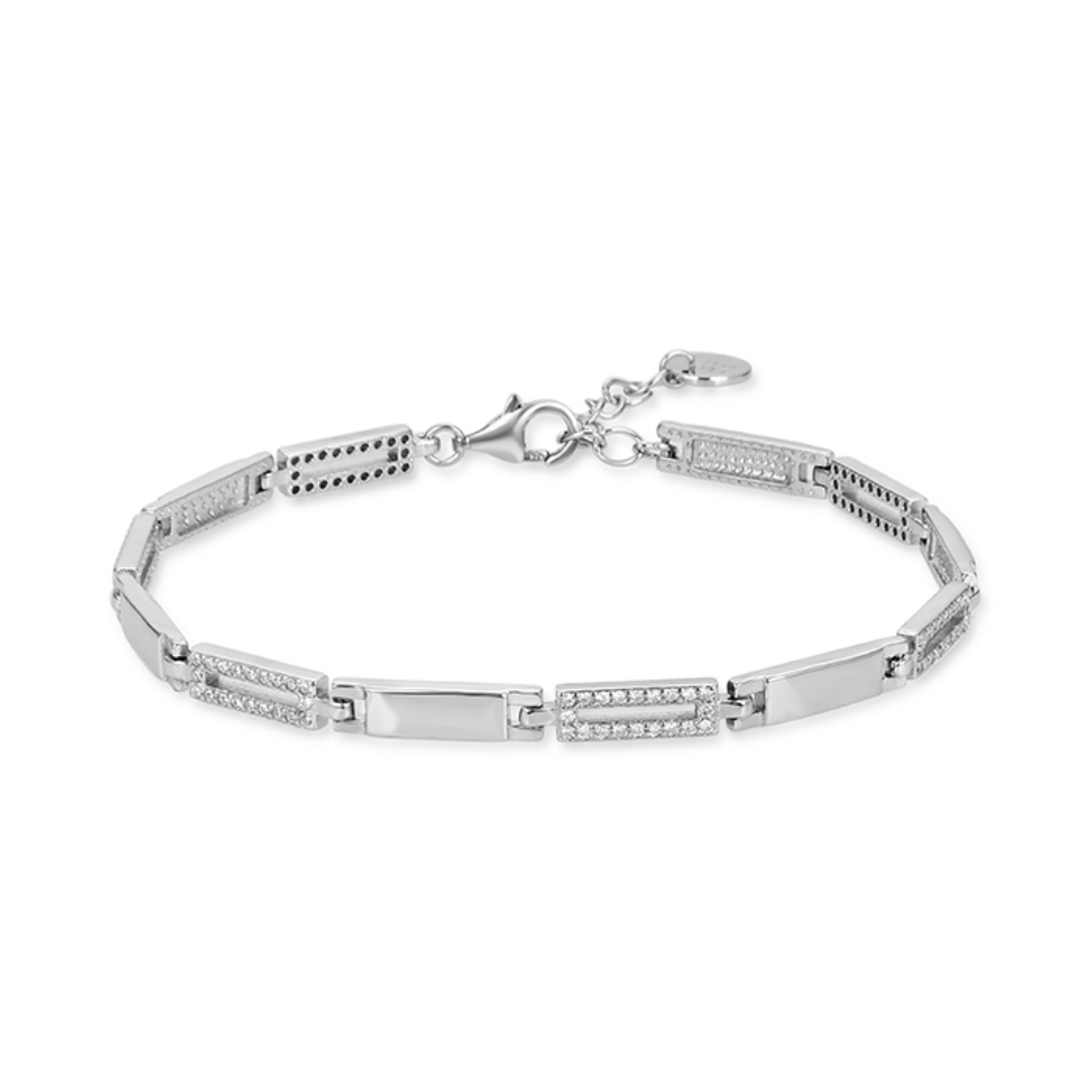 925 Sterling Silver Bracelet with Brilliant Zirconia finished in Rhodium - Amim