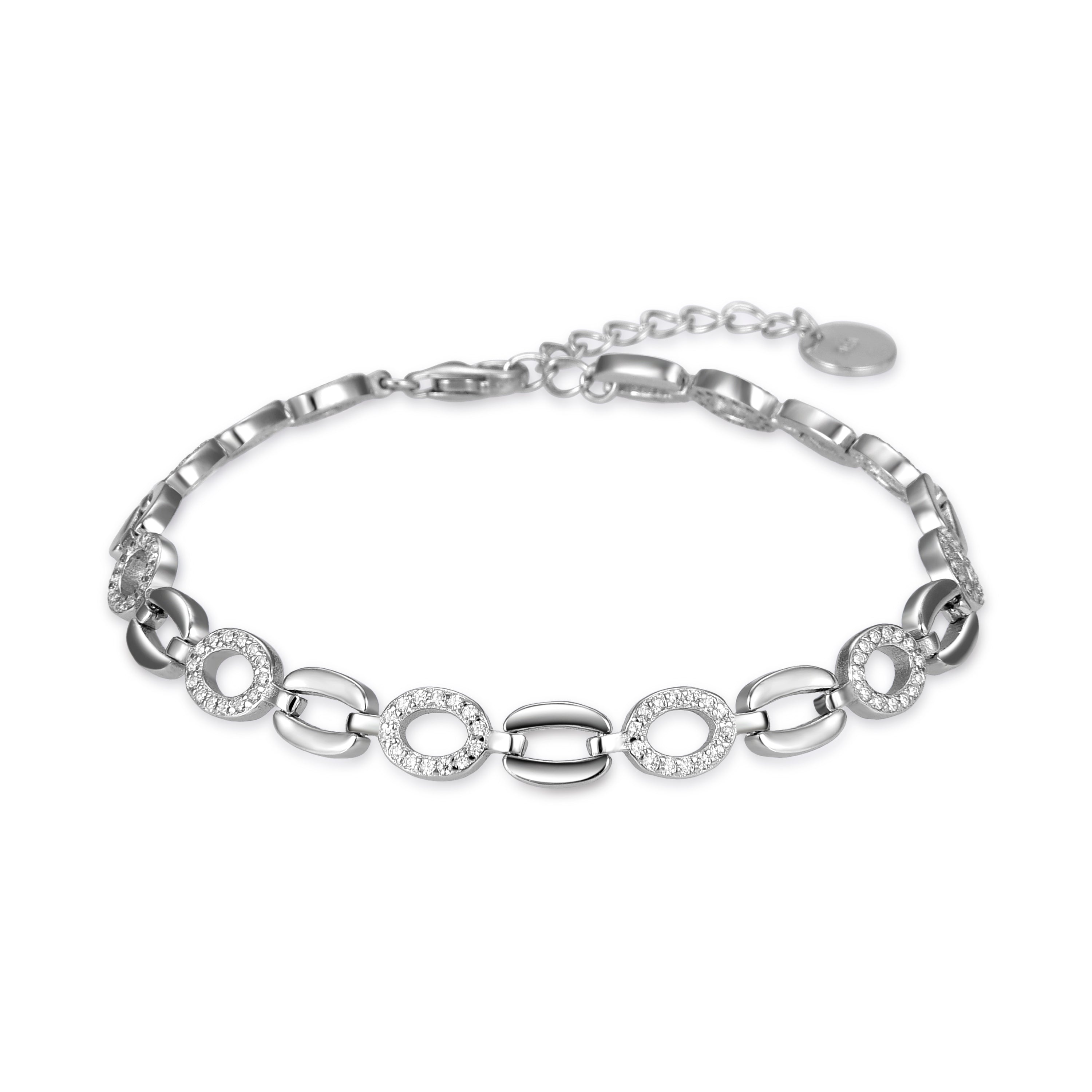 925 Sterling Silver Bracelet with Brilliant Zirconia finished in Rhodium - Lydas