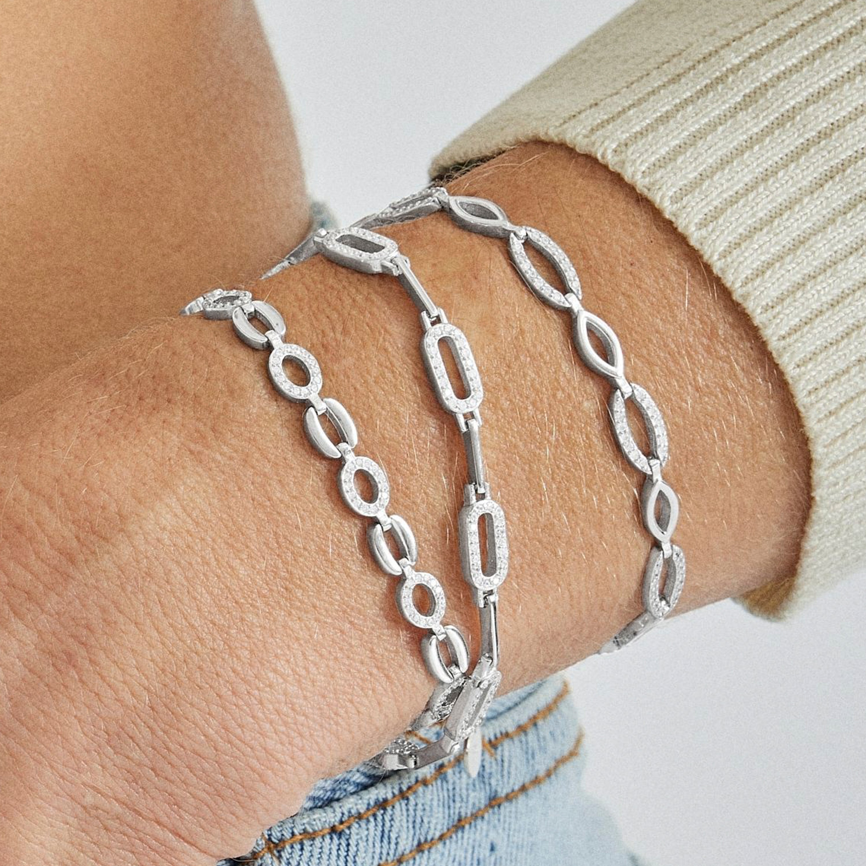 925 Sterling Silver Bracelet with Brilliant Zirconia finished in Rhodium - Lydas