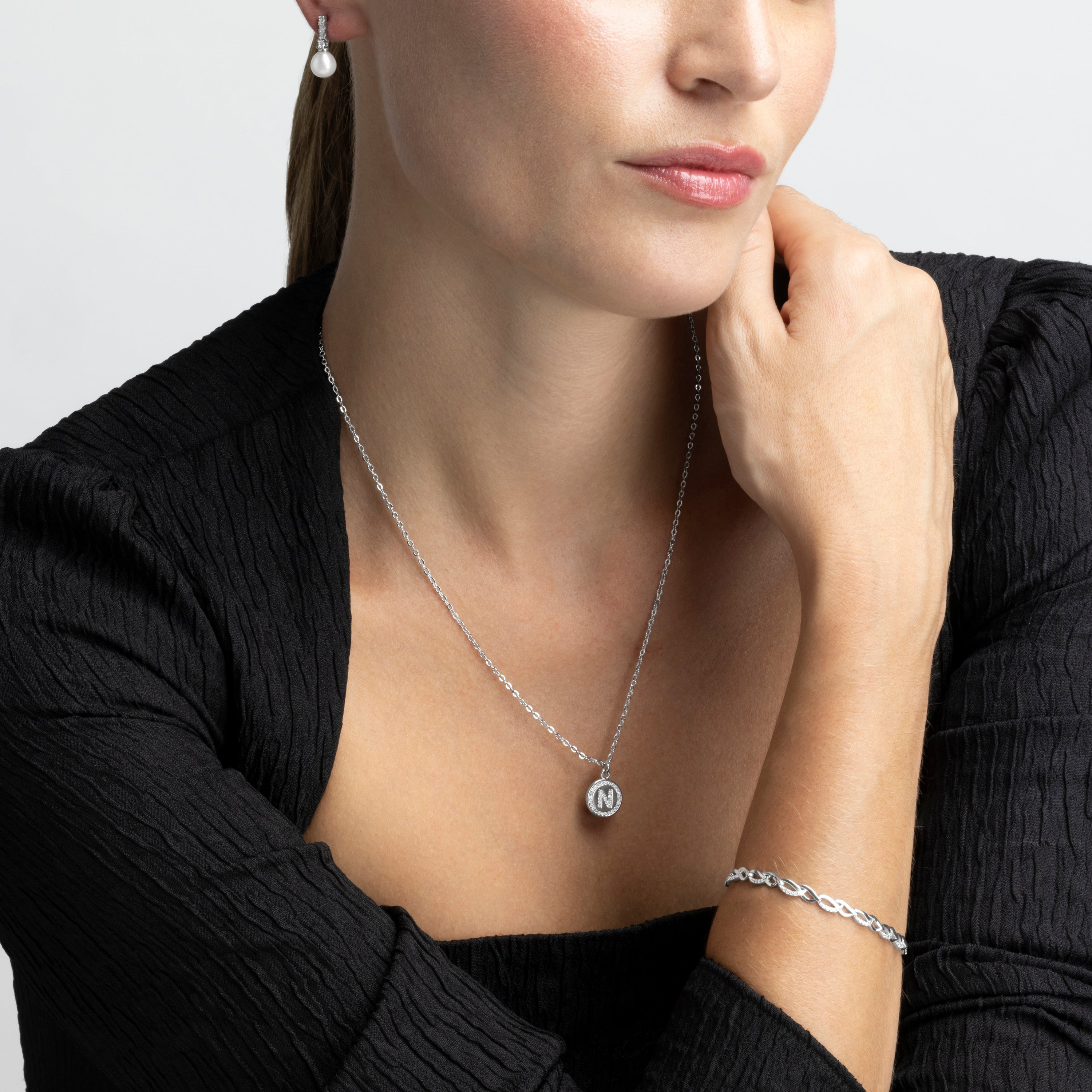 925 Sterling Silver Bracelet with Brilliant Zirconia finished in Rhodium - Zalik