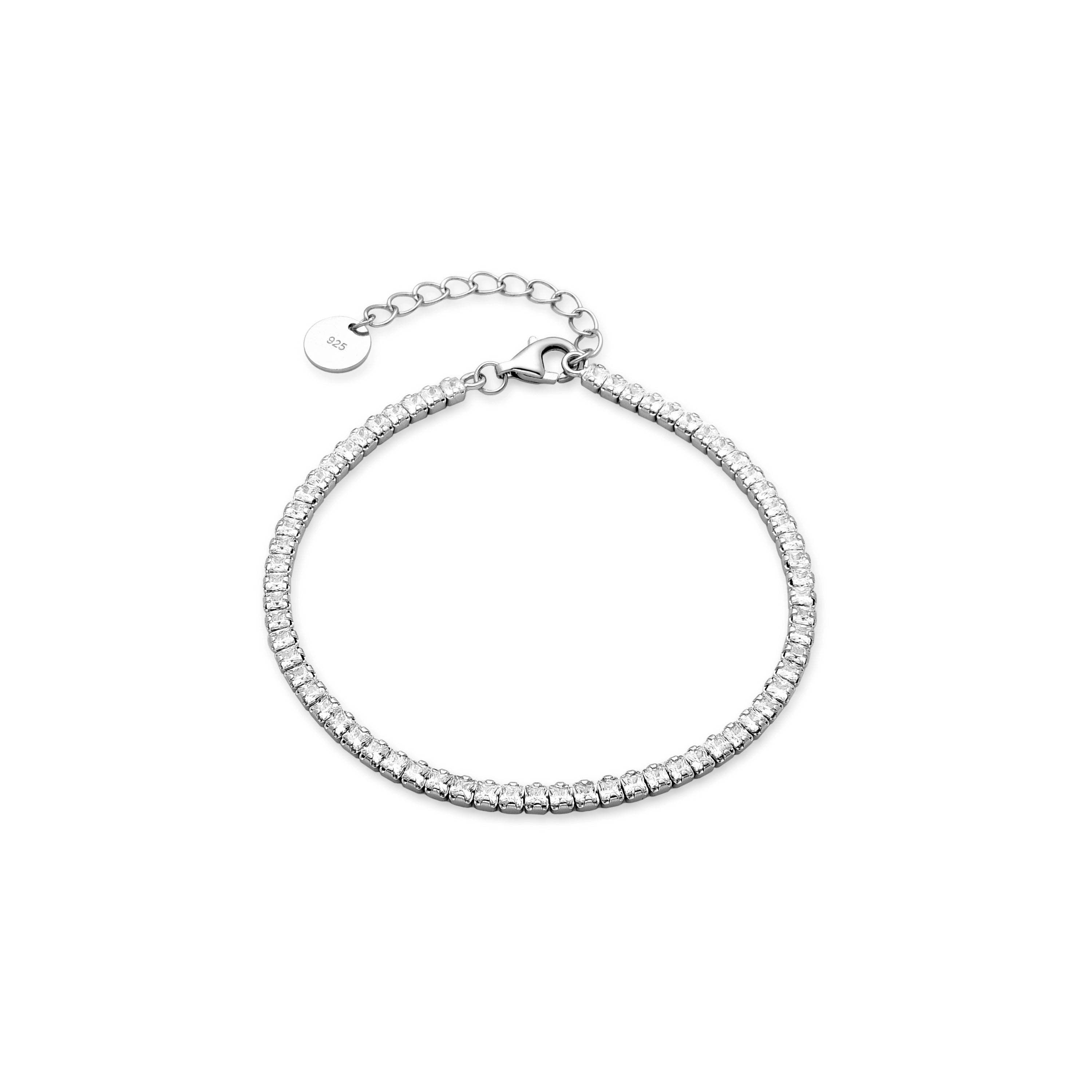 Bracelet en argent sterling 925 avec zircon brillant fini en rhodium - Oty