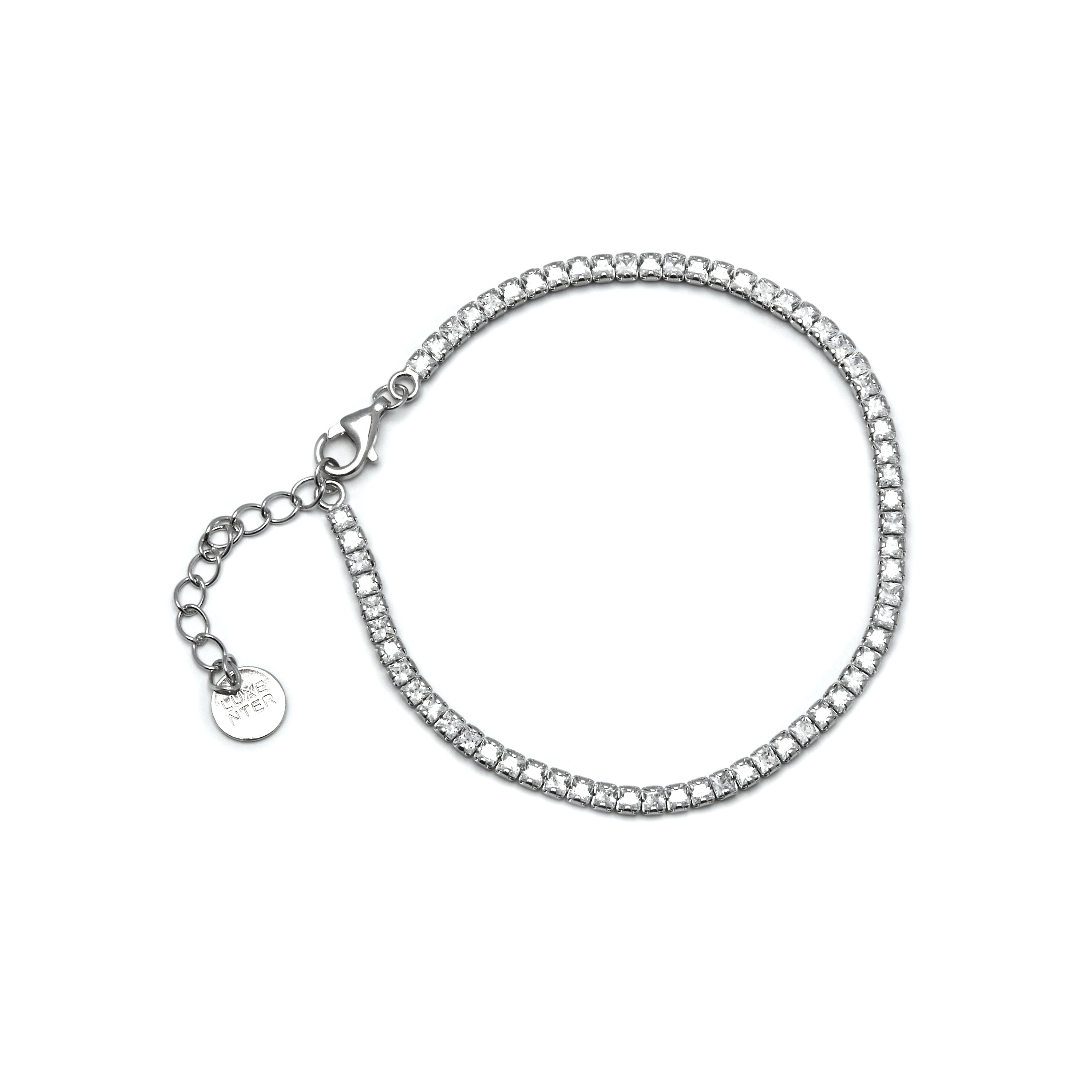 Bracelet en argent sterling 925 avec zircon brillant fini en rhodium - Oty