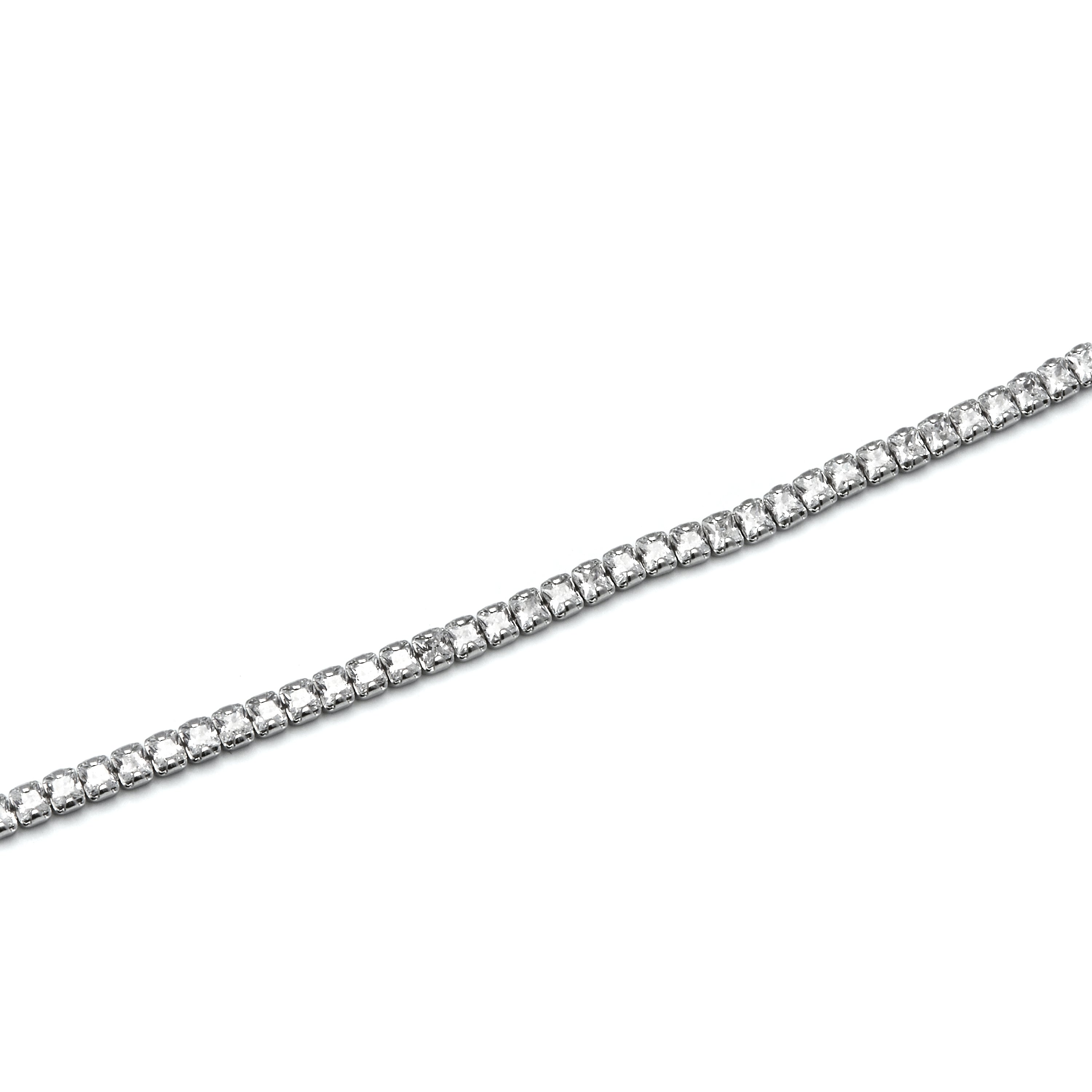 Bracelet en argent sterling 925 avec zircon brillant fini en rhodium - Oty