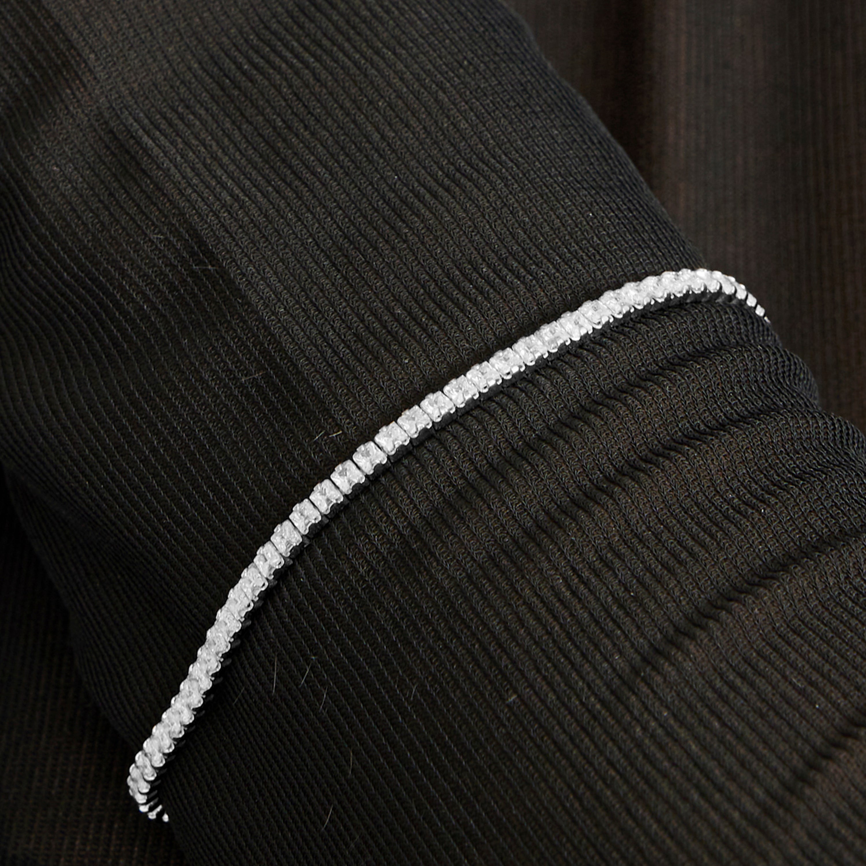 Bracelet en argent sterling 925 avec zircon brillant fini en rhodium - Oty