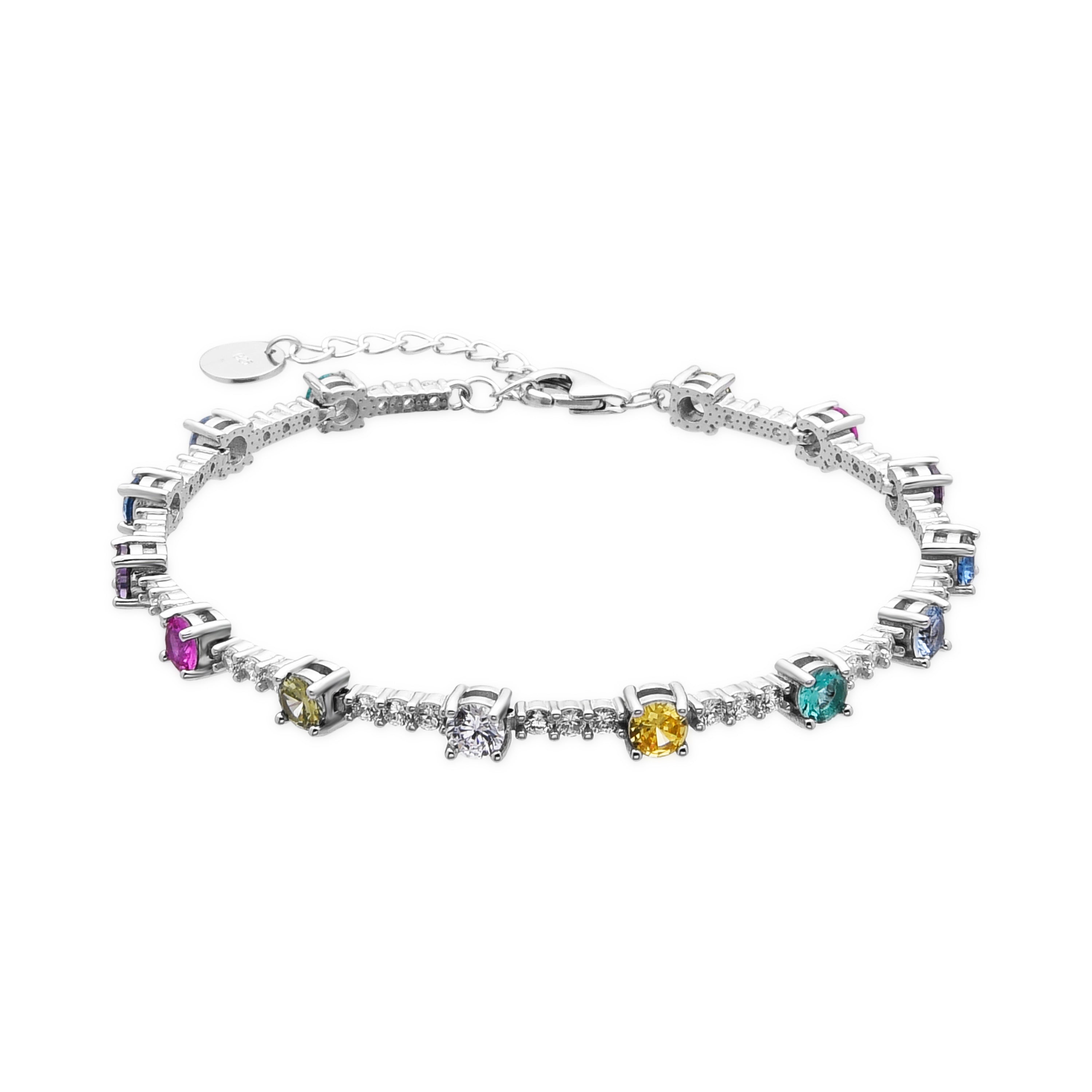 925 Sterling Silver Bracelet with Multicolor Zirconia finished in Rhodium - Kirith