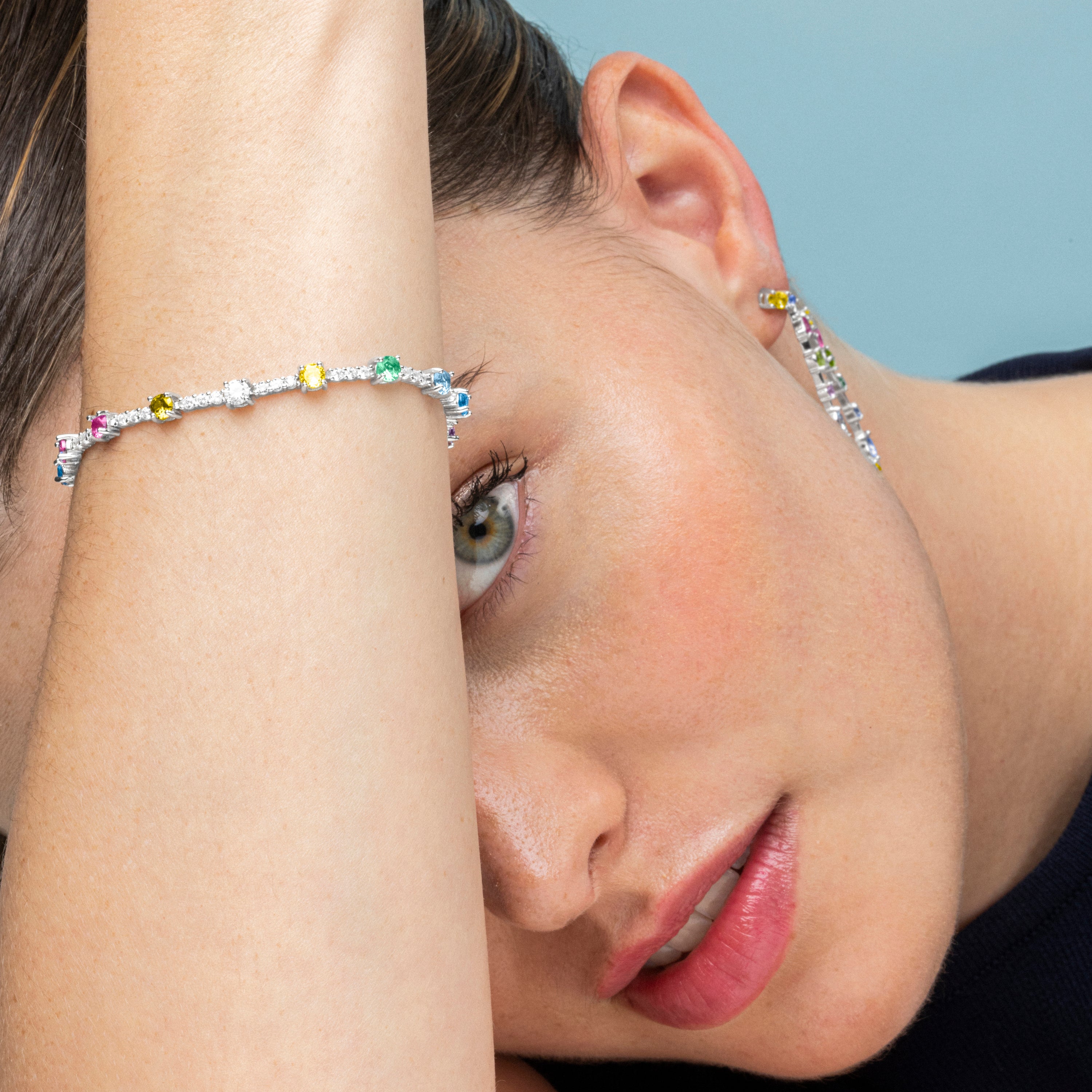 925 Sterling Silver Bracelet with Multicolor Zirconia finished in Rhodium - Kirith