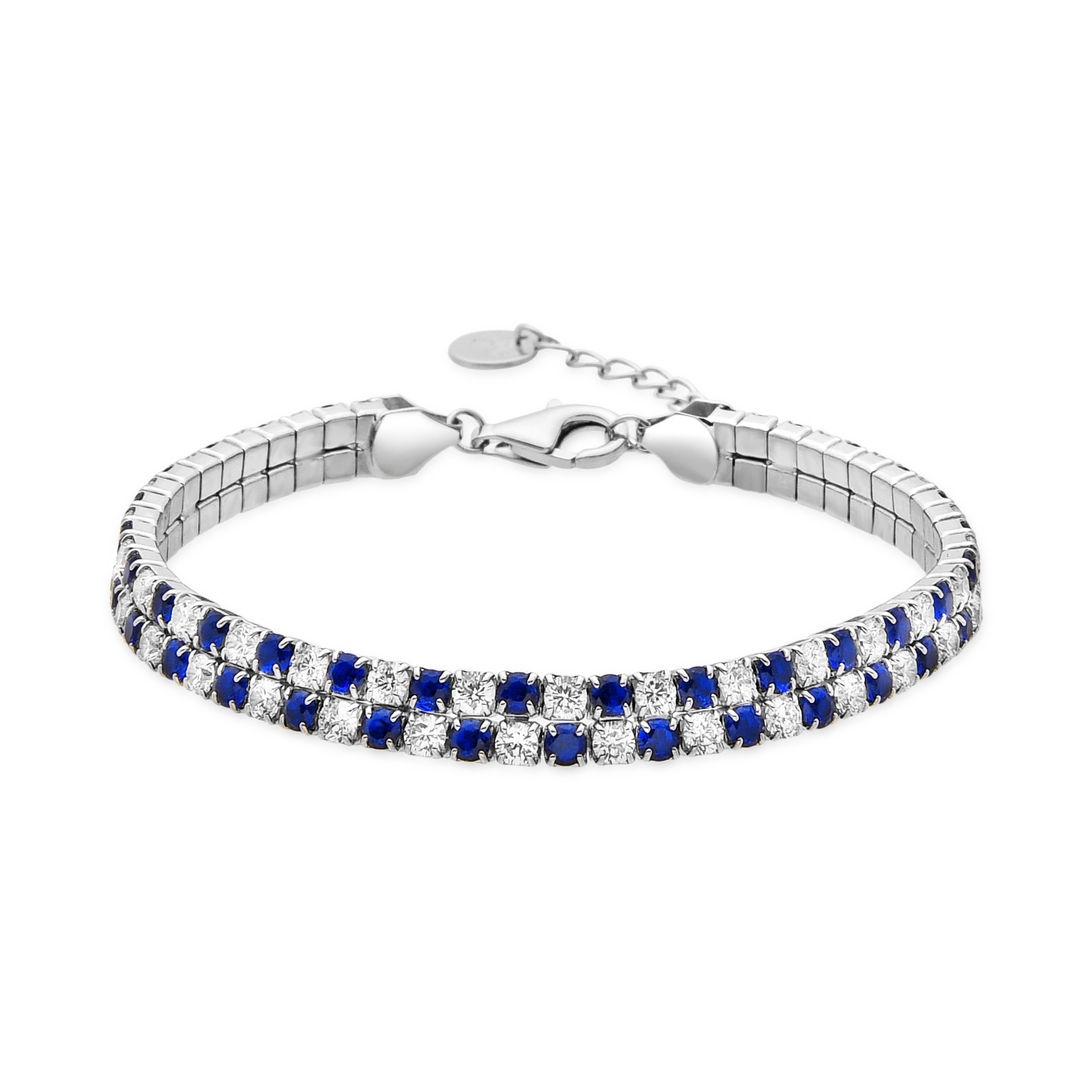 Pulseira de Prata de Lei 925 e Zircónia Safira com acabamento em ródio - Kheko