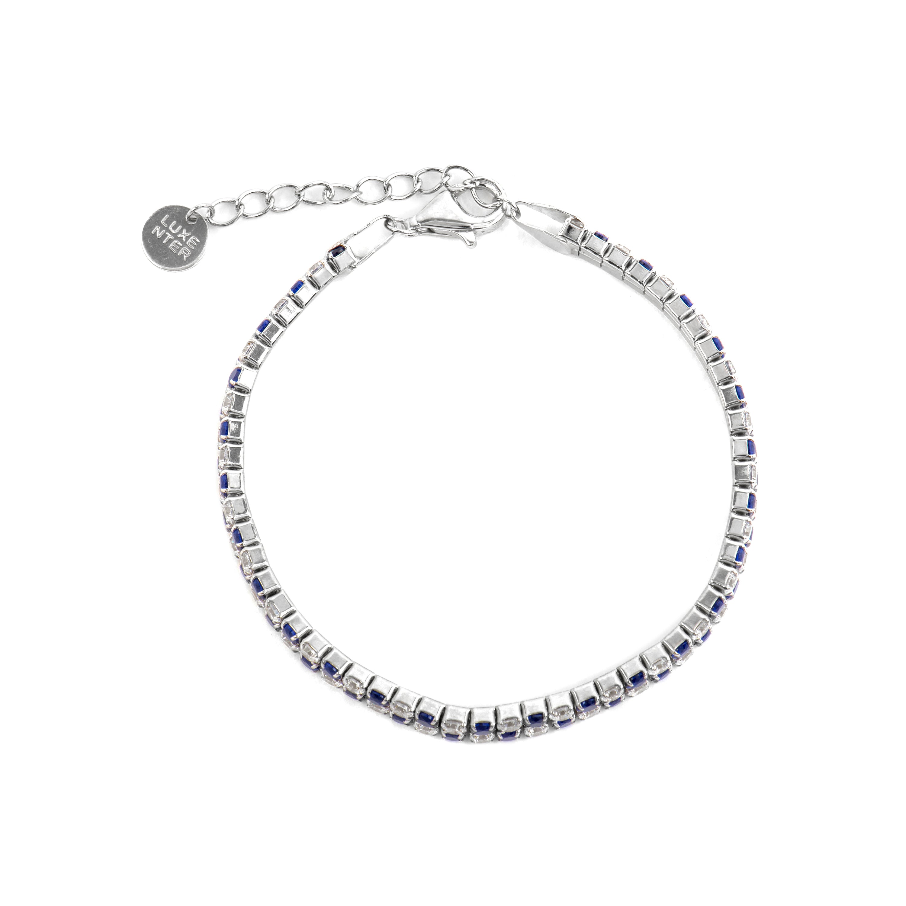 Pulseira de Prata de Lei 925 e Zircónia Safira com acabamento em ródio - Kheko