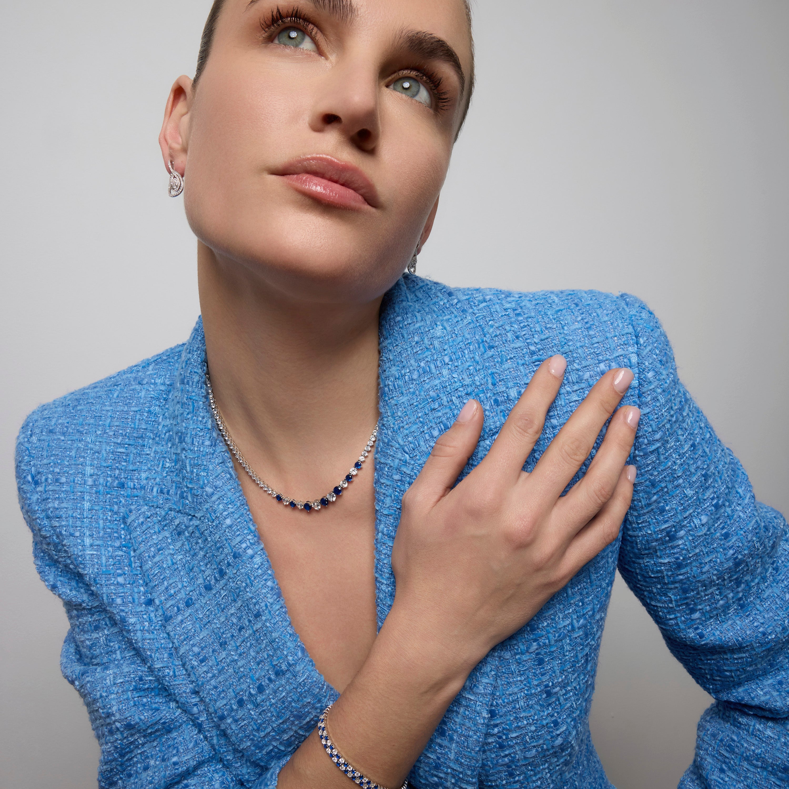 Pulseira de Prata de Lei 925 e Zircónia Safira com acabamento em ródio - Kheko