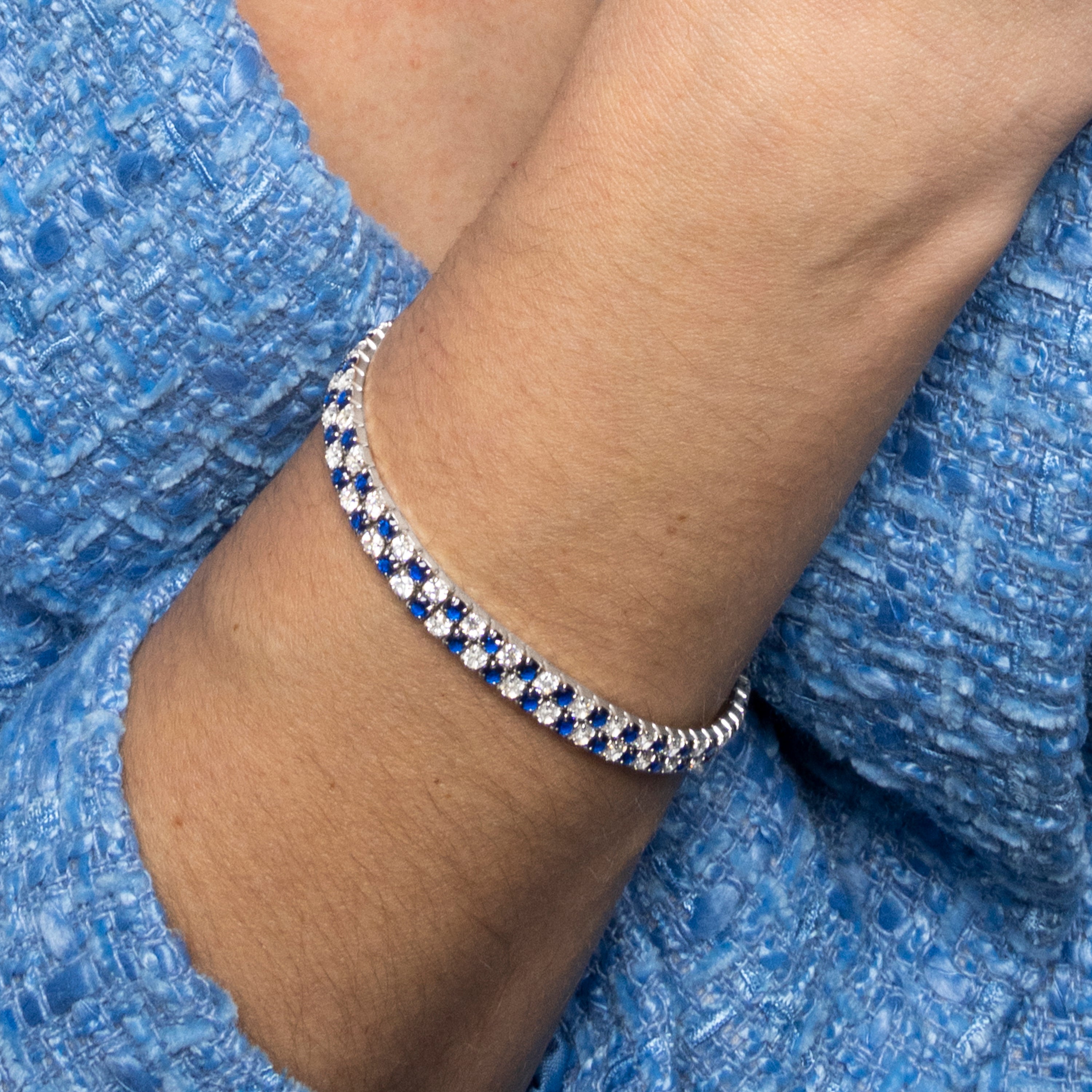 Pulseira de Prata de Lei 925 e Zircónia Safira com acabamento em ródio - Kheko