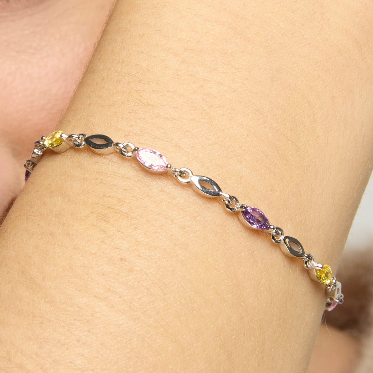 925 Sterling Silver Bracelet with Multicolor Cubic Zirconia finished in 18k Yellow Gold - Imna