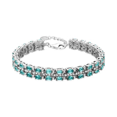 925 Sterling Silver Bracelet with Paraiba Green Hydrothermal Quartz, Rhodium Finish - Zekme