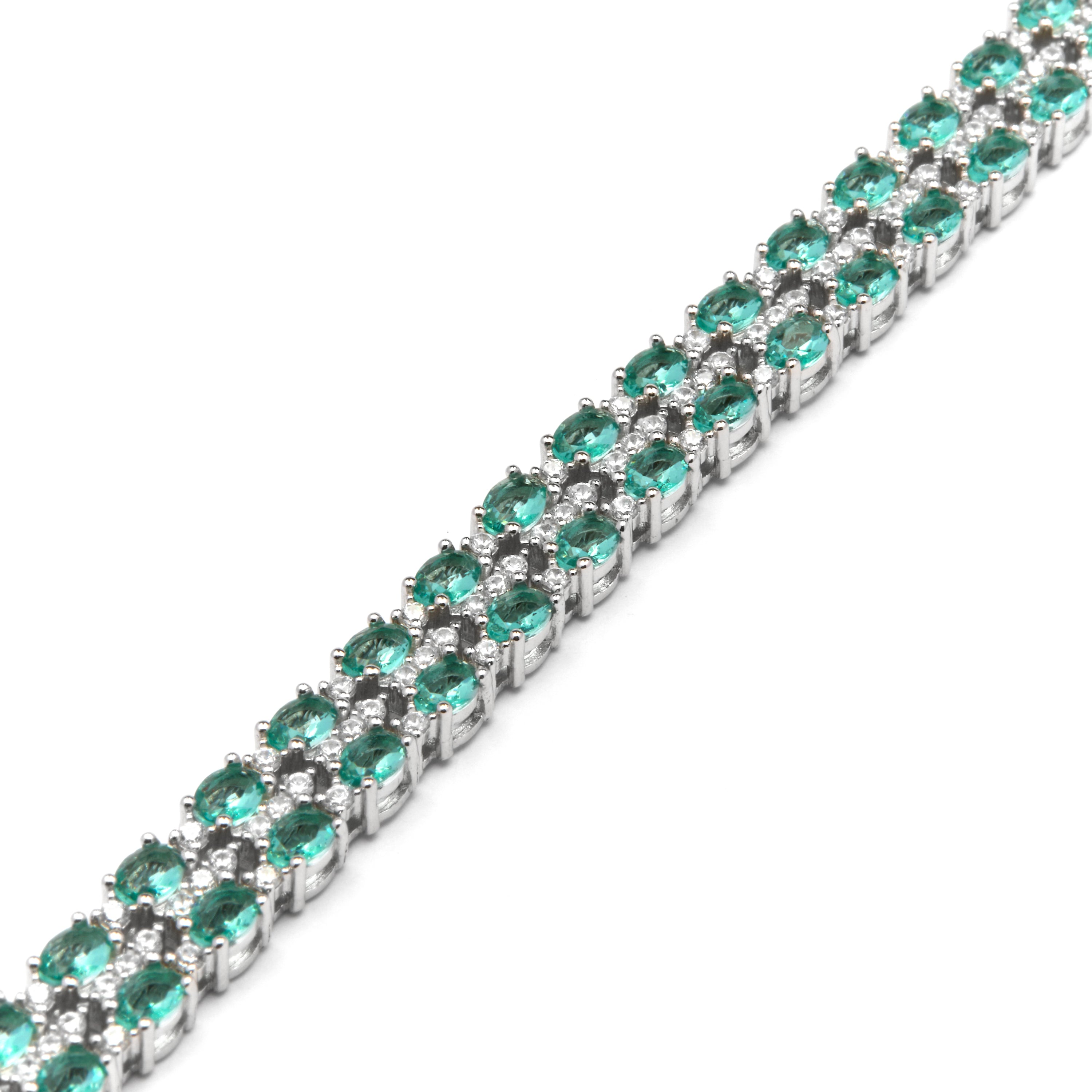 Pulsera de Plata de Ley 925 y Cuarzo Hidrotermal Verde Paraiba acabado rodio - Zekme