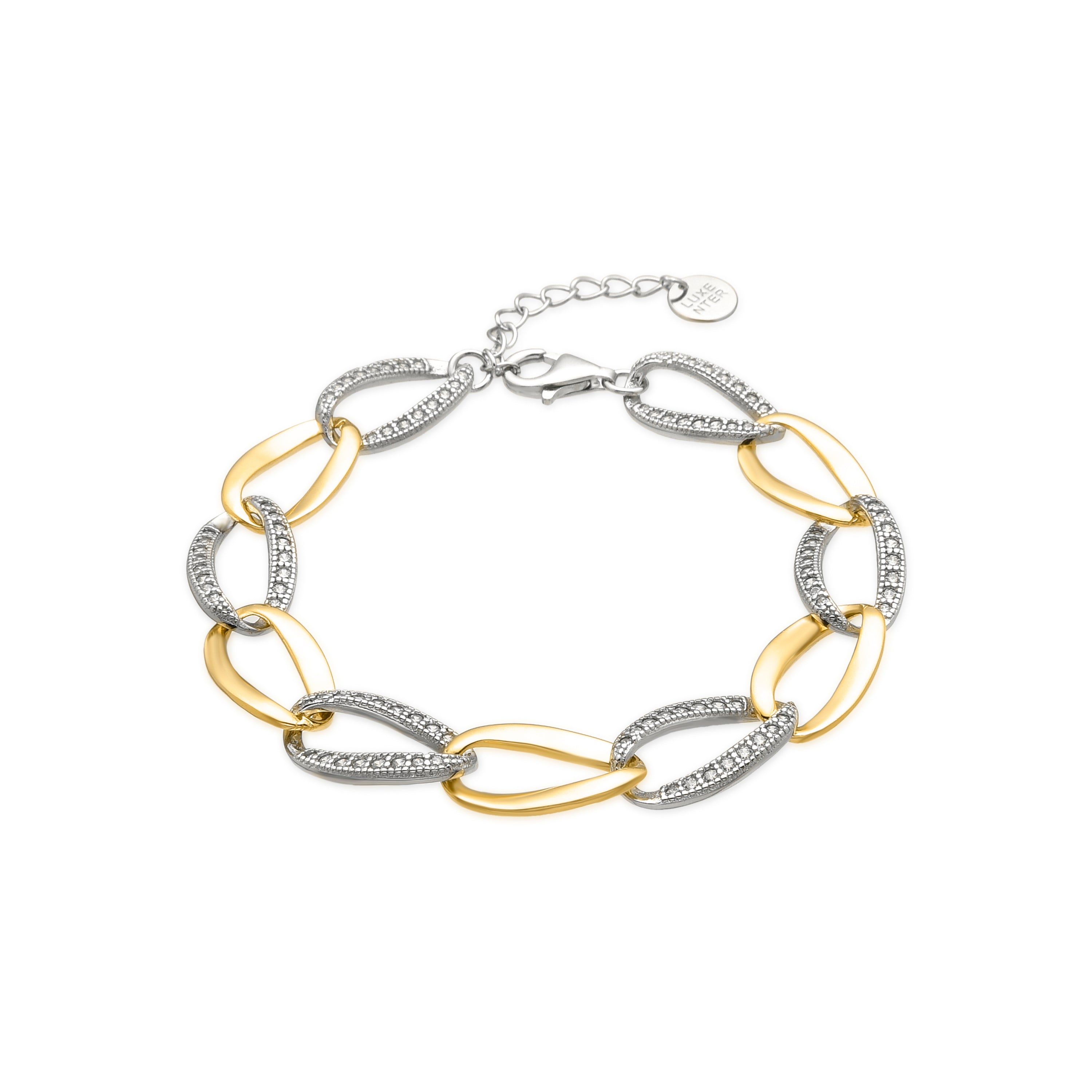 925 Sterling Silver Bracelet with Brilliant Cubic Zirconia, 18k Yellow Gold Finish - Aborg