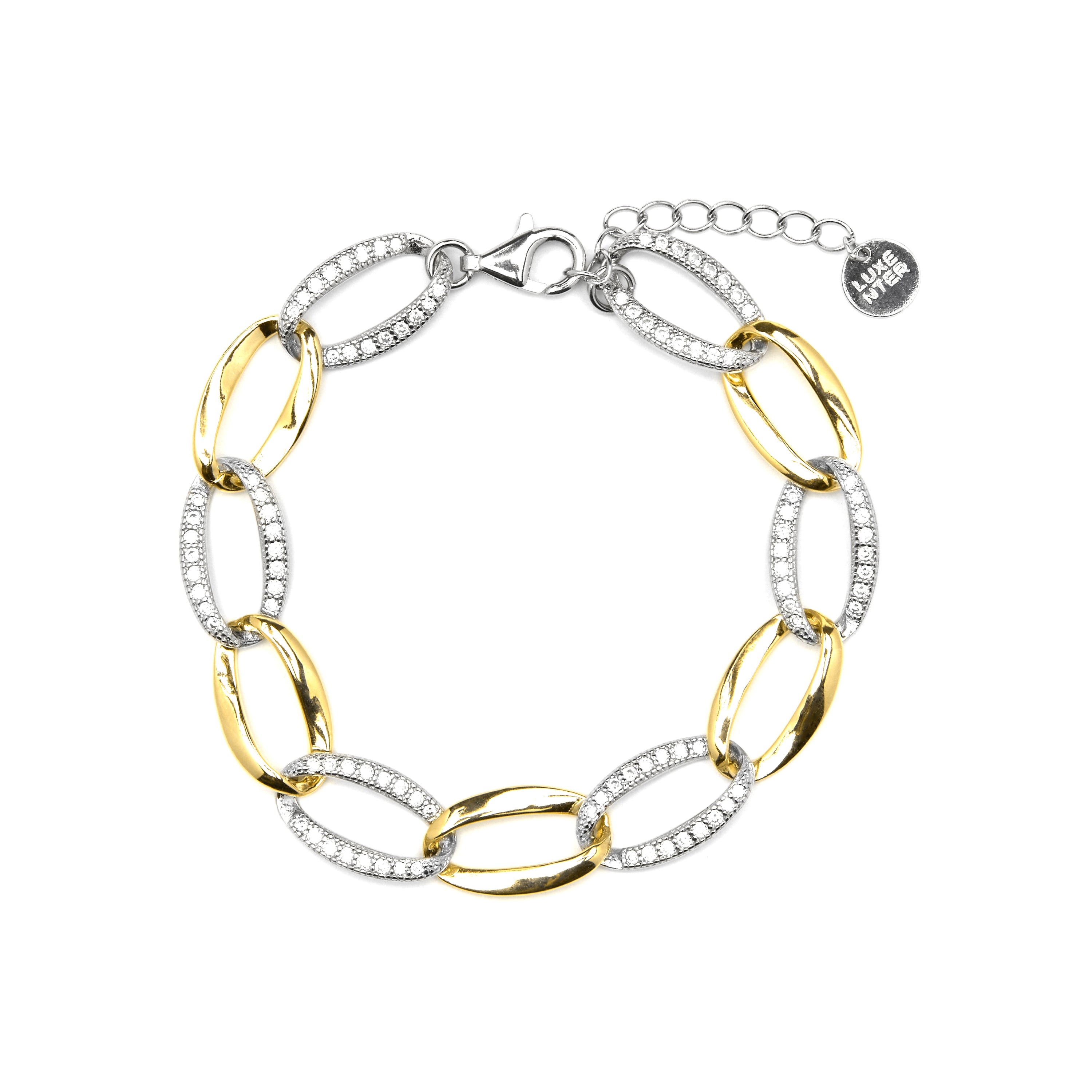 925 Sterling Silver Bracelet with Brilliant Cubic Zirconia, 18k Yellow Gold Finish - Aborg